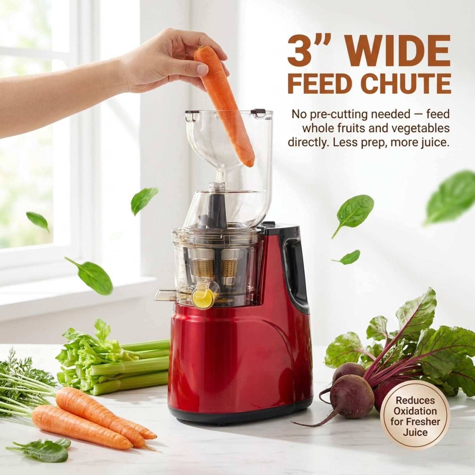 FrostyClas Cold Press Juicer 97% Yield Slow Masticating Juicer 70mm Large Feed Chute