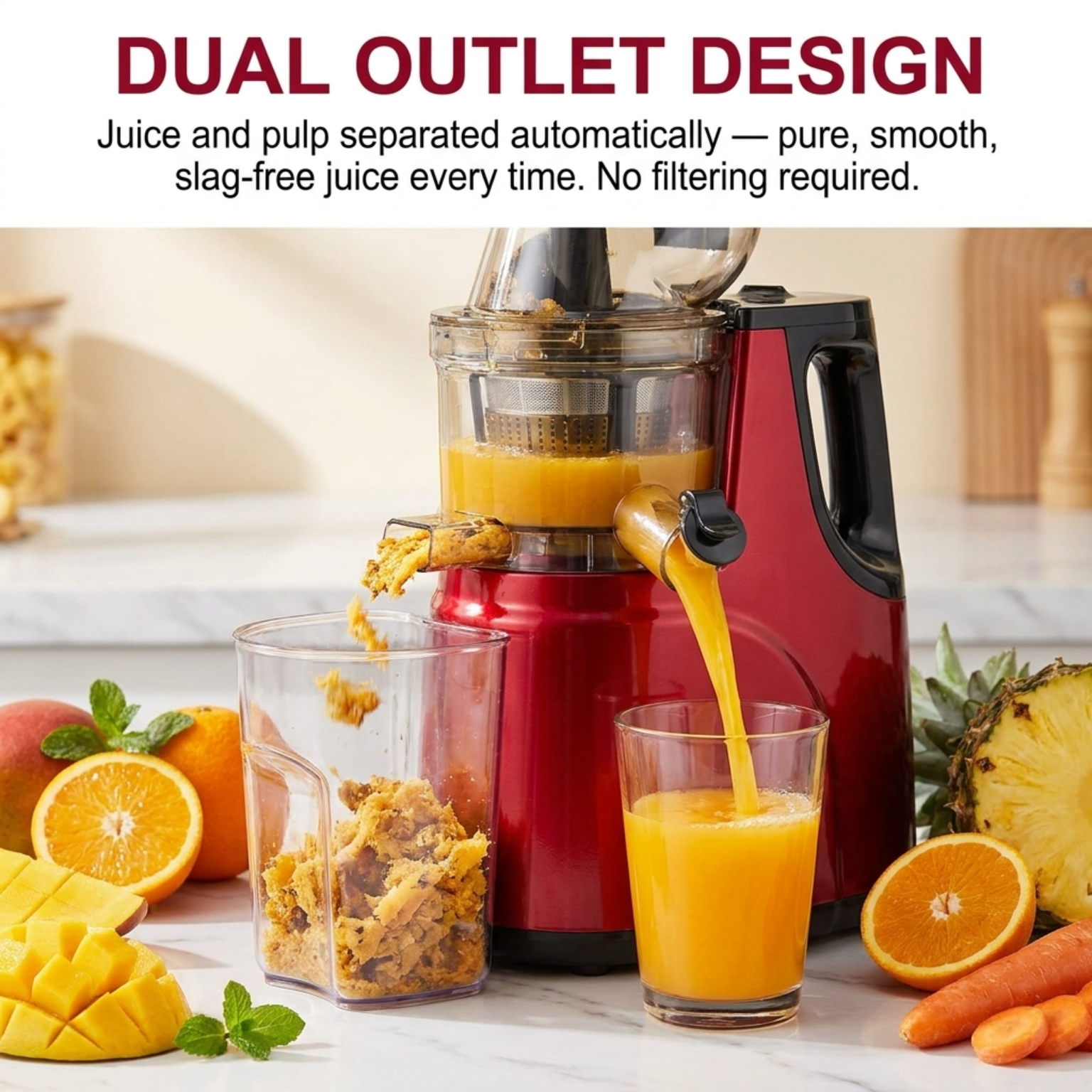 FrostyClas Cold Press Juicer 97% Yield Slow Masticating Juicer 70mm Large Feed Chute