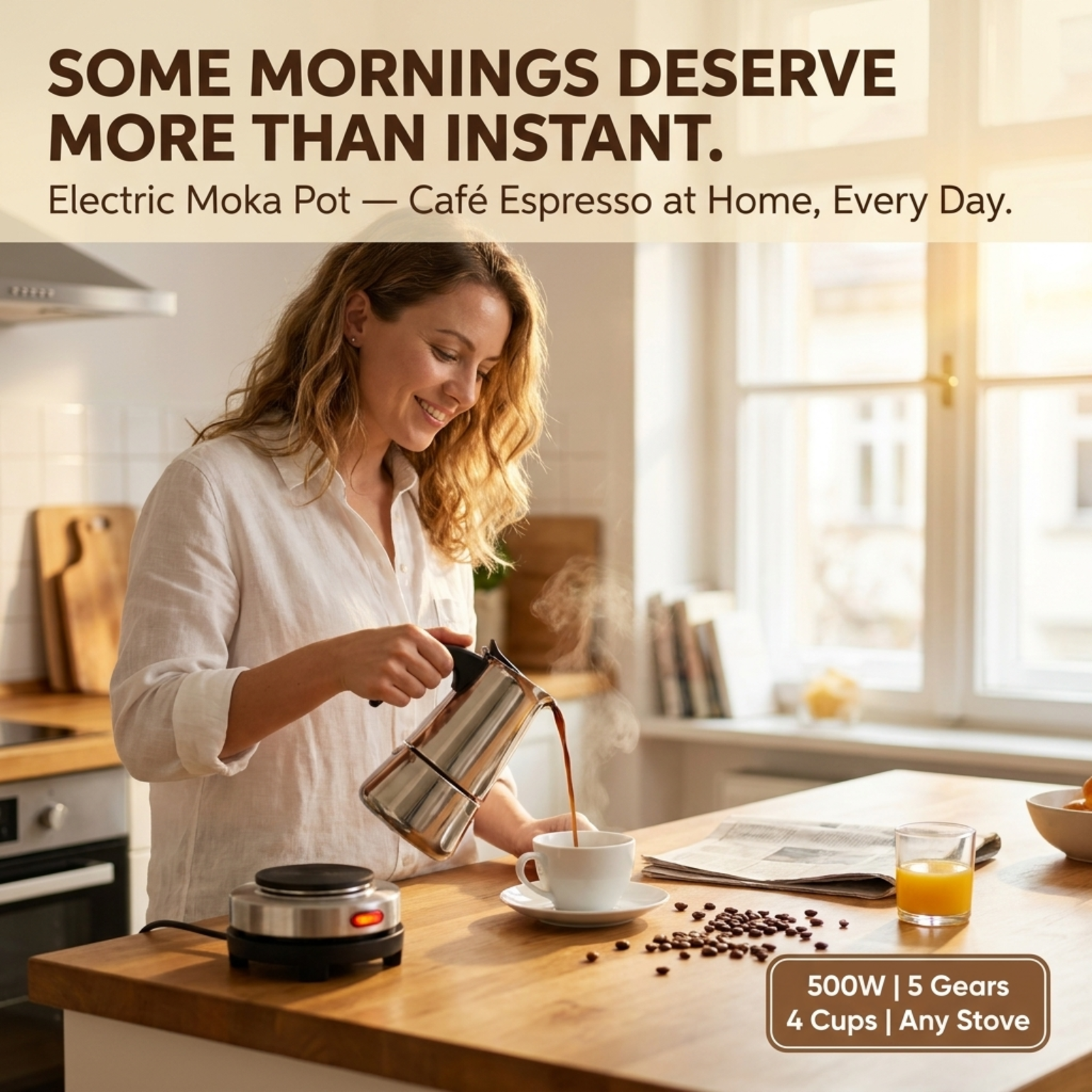 PeviComak Electric Coffee Percolator 304 Stainless Steel with 5-Gear Temp Control