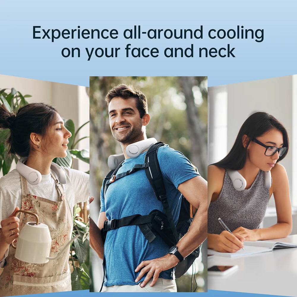 FaniWixe Neck Fan 5-Speed Bladeless 5000mAh Battery 16.5H Runtime 360° Cooling for Travel
