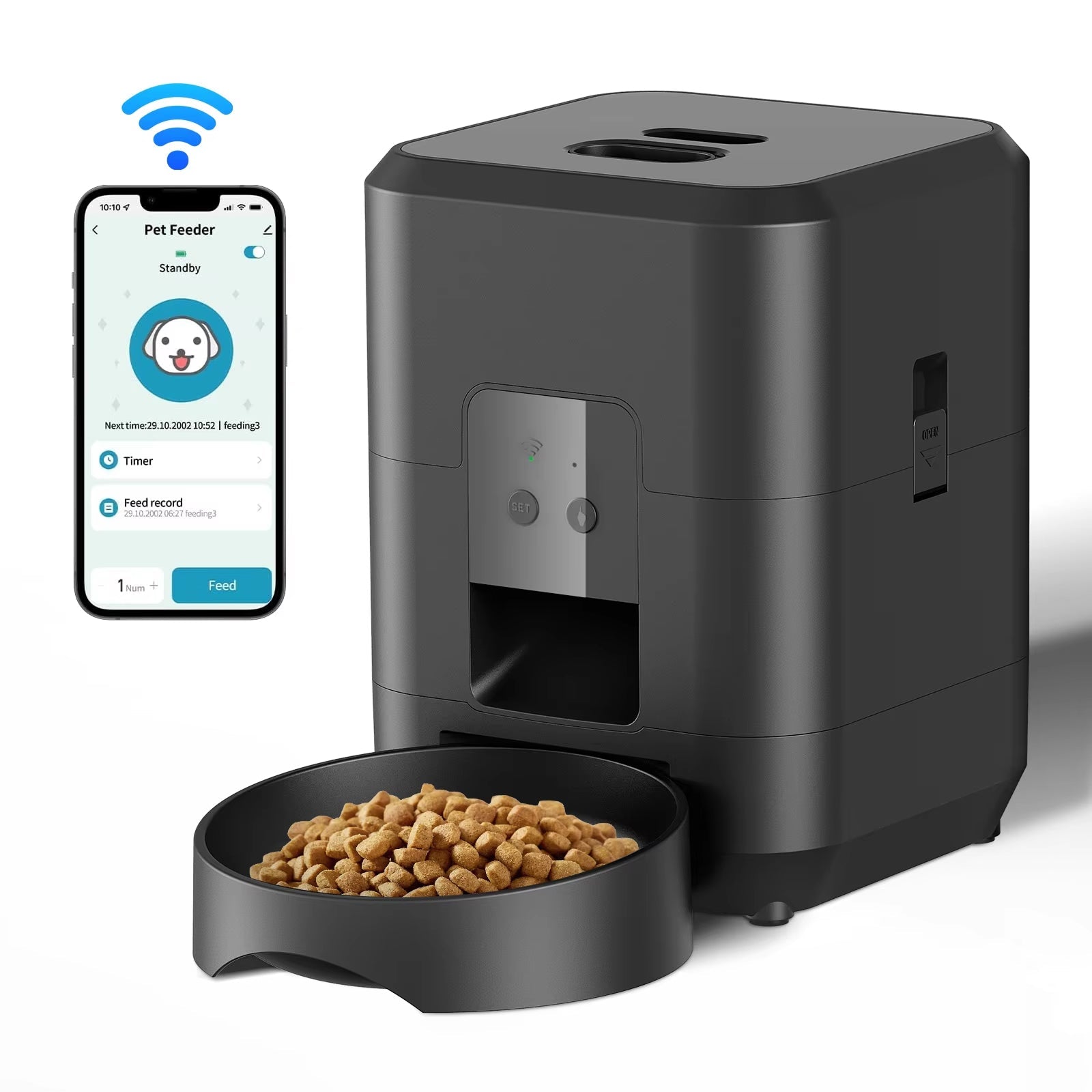 BostFoni Smart Automatic Cat Feeder with 10 Daily Meal Schedules, App Notifications and Anti-Jam Rotor System