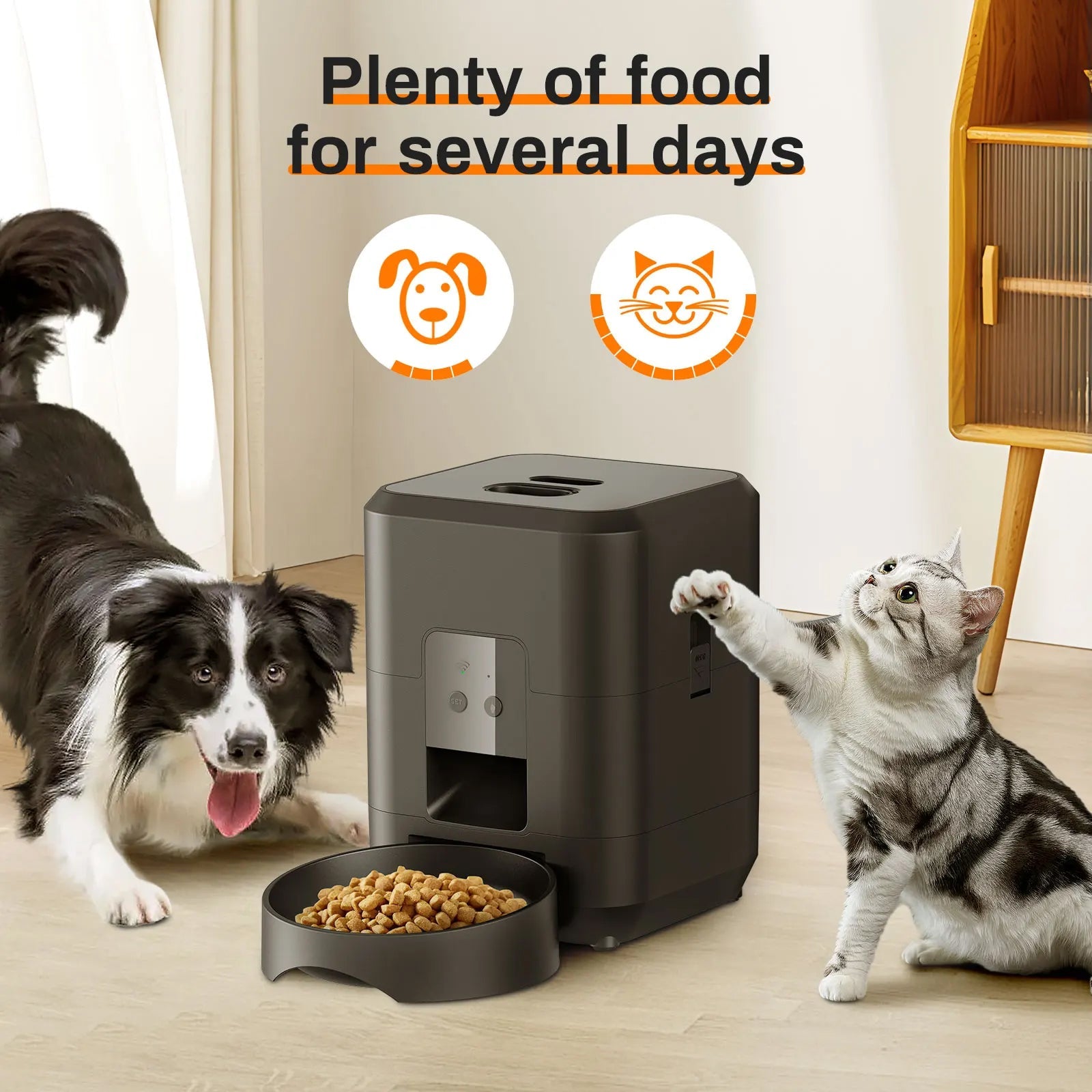 BostFoni Smart Automatic Cat Feeder with 10 Daily Meal Schedules, App Notifications and Anti-Jam Rotor System