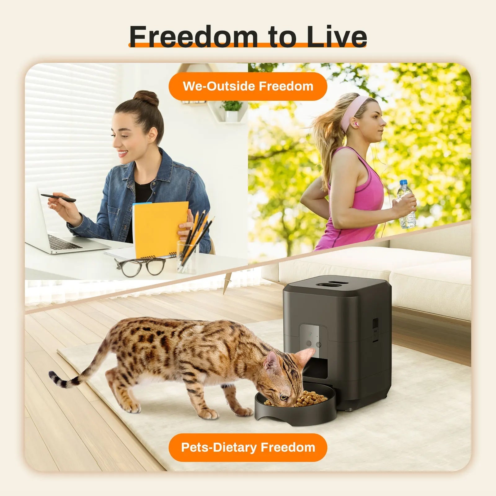 BostFoni Smart Automatic Cat Feeder with 10 Daily Meal Schedules, App Notifications and Anti-Jam Rotor System