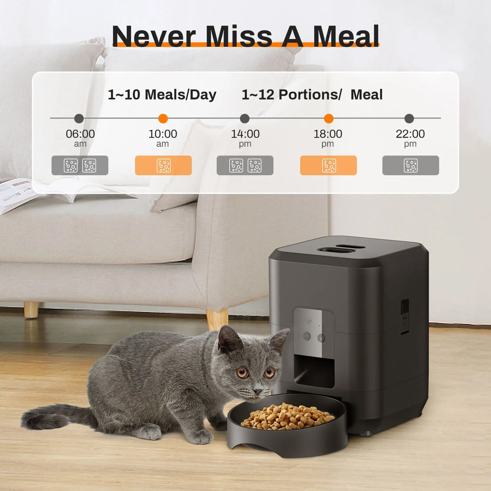 BostFoni Smart Automatic Cat Feeder with 10 Daily Meal Schedules, App Notifications and Anti-Jam Rotor System