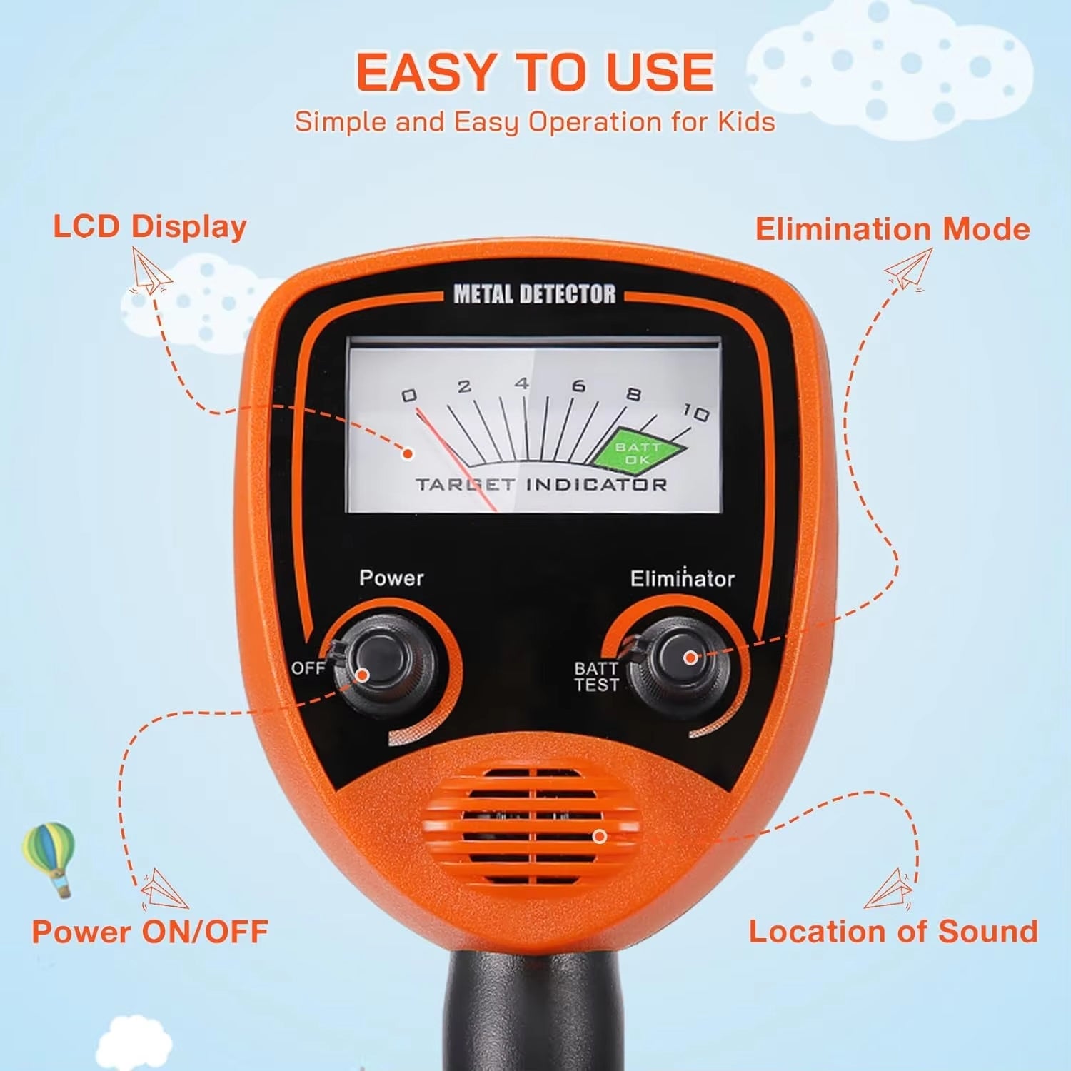 Findytrex Metal Detector for Kids IP68 Waterproof Coil with LCD Display, Adjustable Stem and 2 Detection Modes