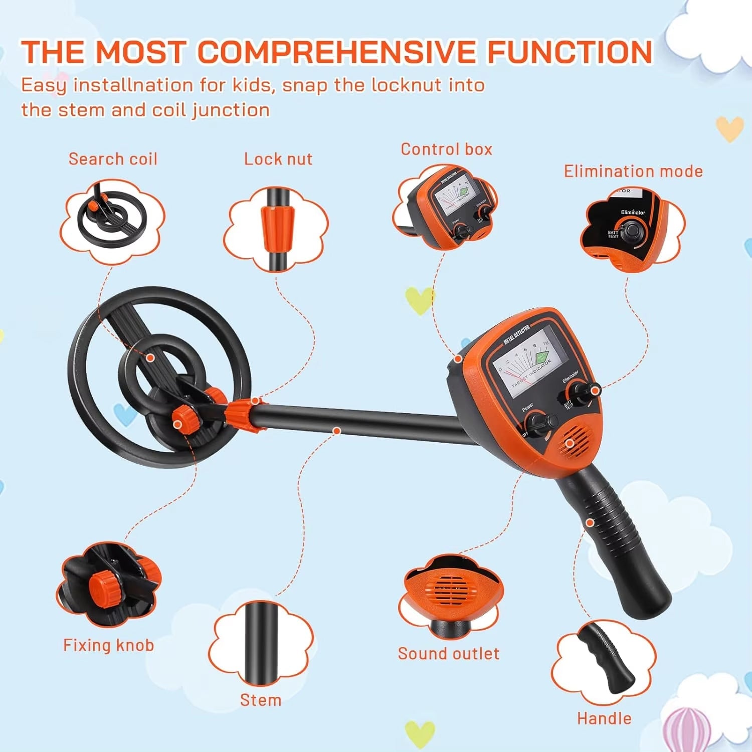 Findytrex Metal Detector for Kids IP68 Waterproof Coil with LCD Display, Adjustable Stem and 2 Detection Modes