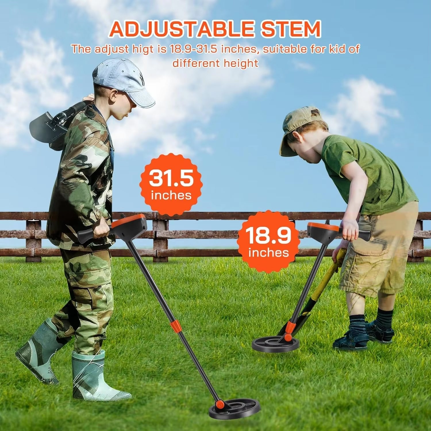 Findytrex Metal Detector for Kids IP68 Waterproof Coil with LCD Display, Adjustable Stem and 2 Detection Modes