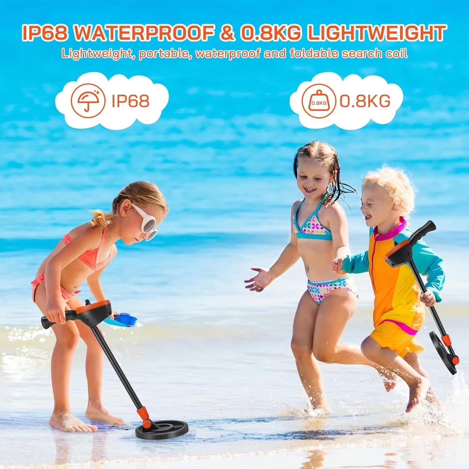 Findytrex Metal Detector for Kids IP68 Waterproof Coil with LCD Display, Adjustable Stem and 2 Detection Modes