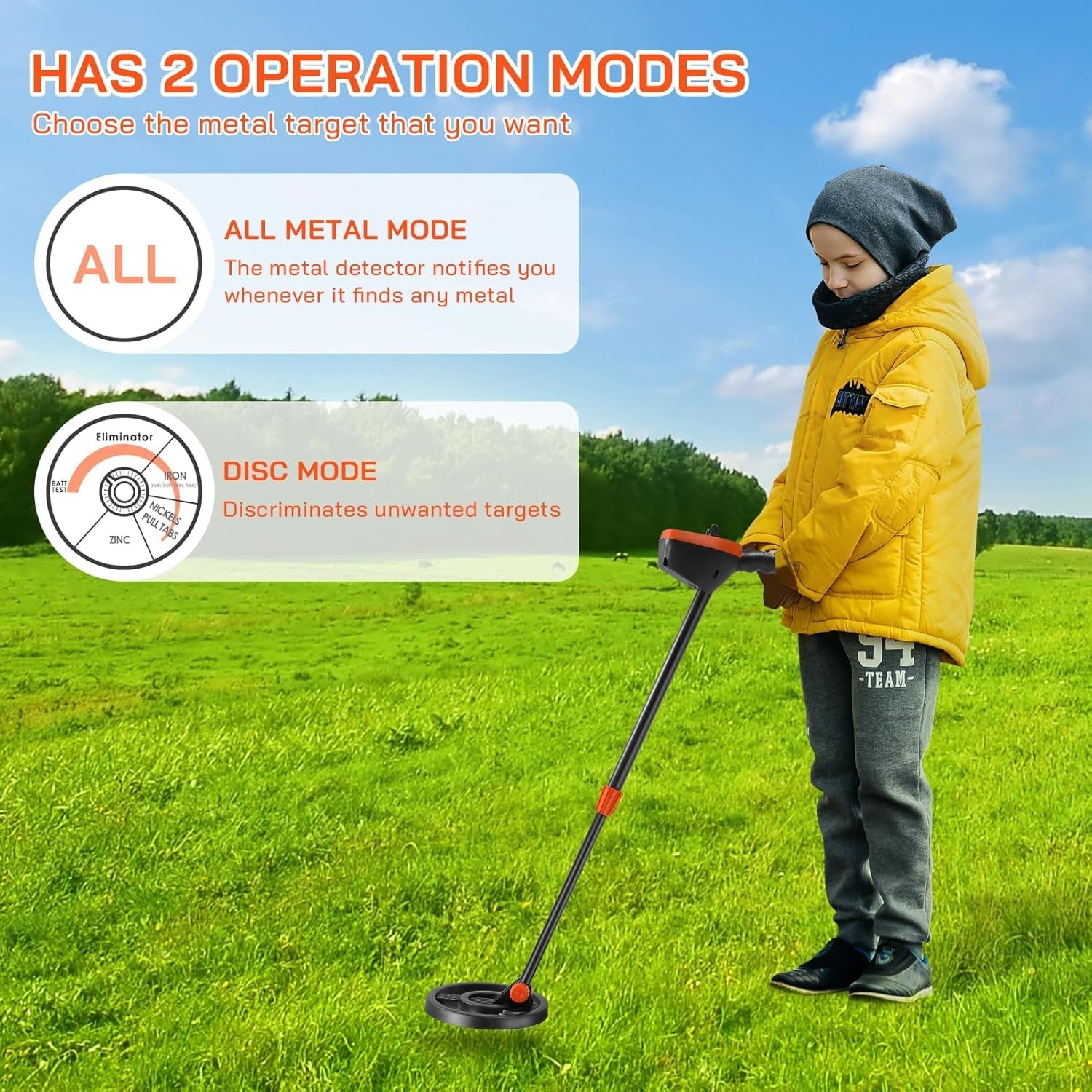 Findytrex Metal Detector for Kids IP68 Waterproof Coil with LCD Display, Adjustable Stem and 2 Detection Modes
