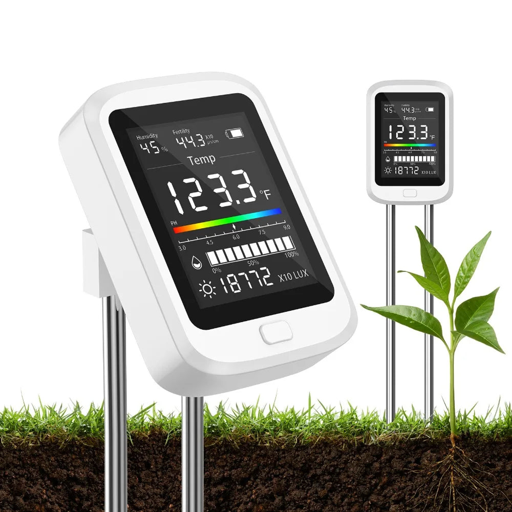 FizoMast 6-in-1 Soil Moisture Meter with 90° Rotatable HD Color Screen and Fertility Tester