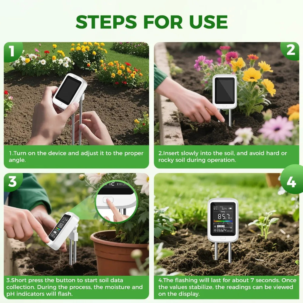 FizoMast 6-in-1 Soil Moisture Meter with 90° Rotatable HD Color Screen and Fertility Tester