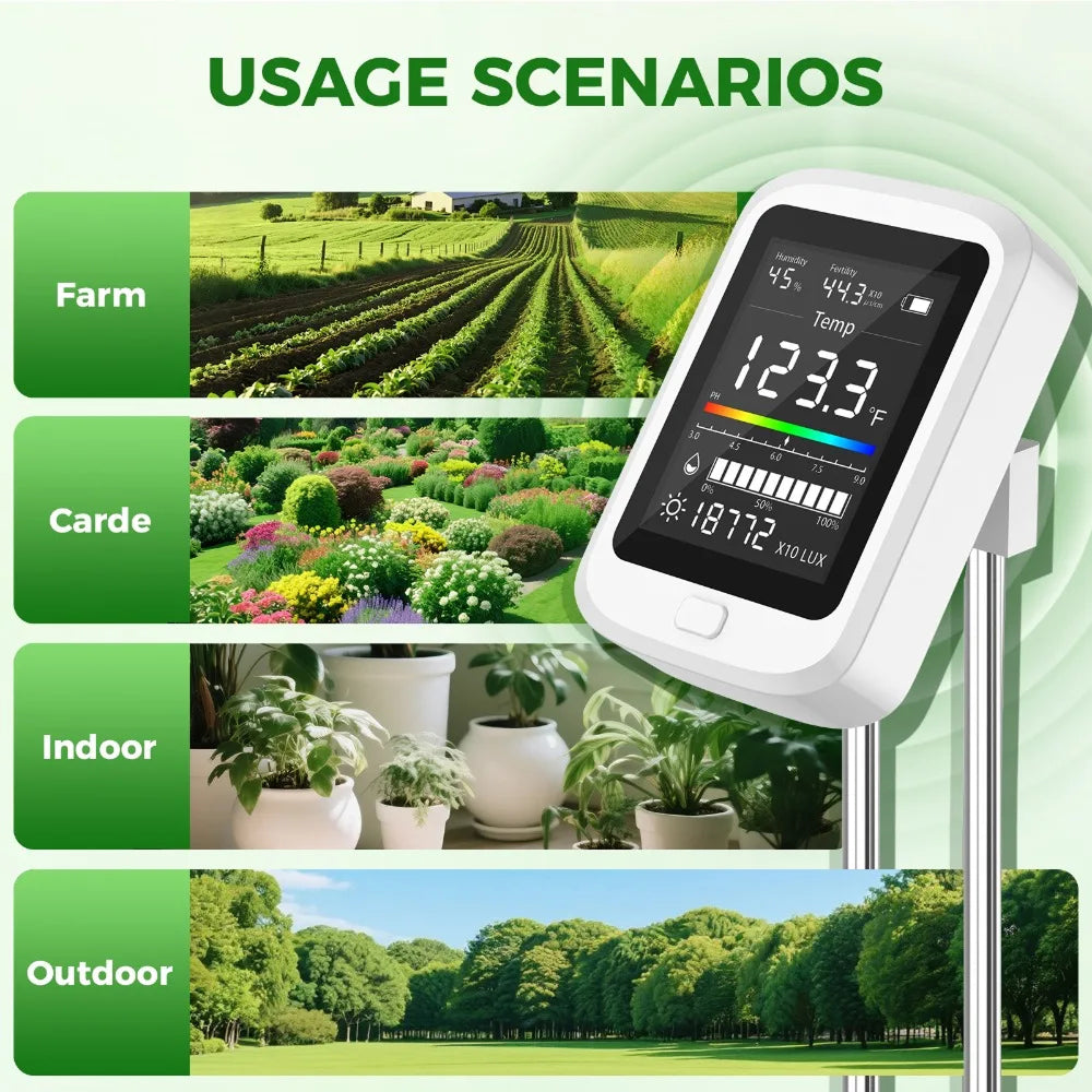 FizoMast 6-in-1 Soil Moisture Meter with 90° Rotatable HD Color Screen and Fertility Tester