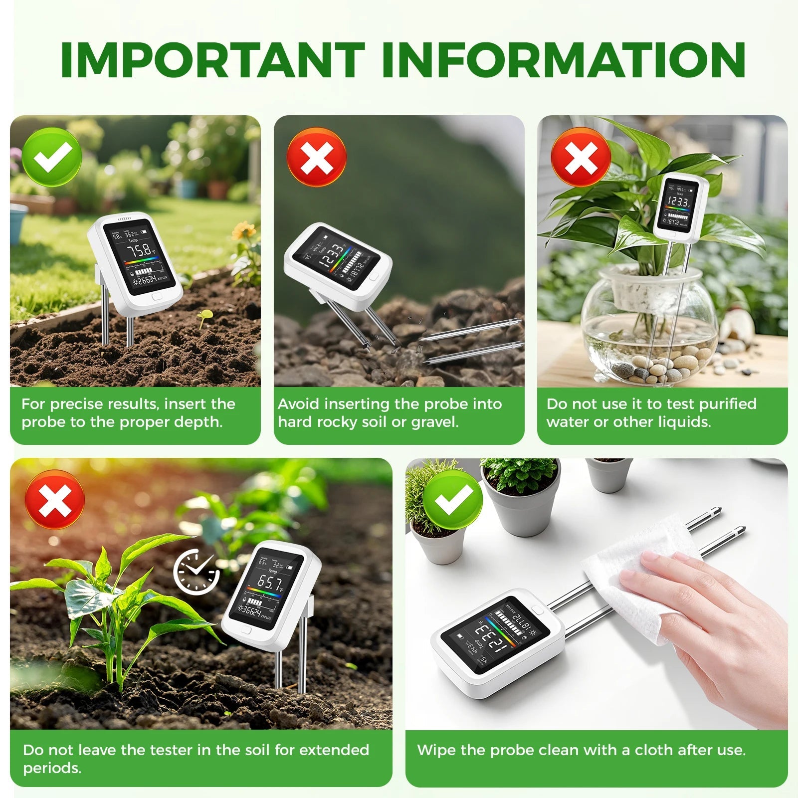 FizoMast 6-in-1 Soil Moisture Meter with 90° Rotatable HD Color Screen and Fertility Tester