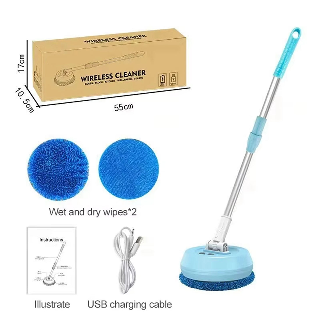 FlasiWipe Wireless Electric Mop 2-in-1 Wet Dry Cordless Floor Window Cleaner