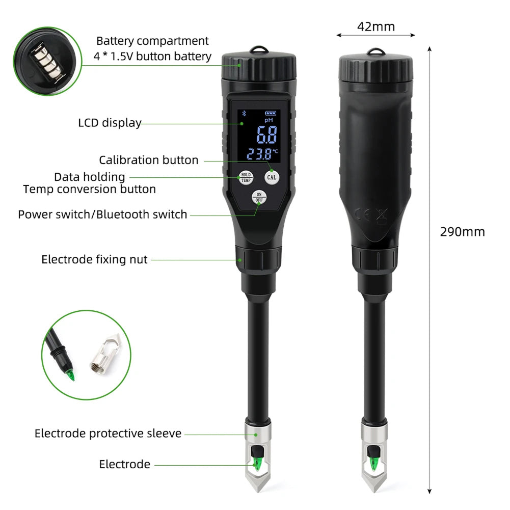 FonaWise Bluetooth Soil pH Meter Laboratory-Grade ±0.1 Accuracy with Data Logging