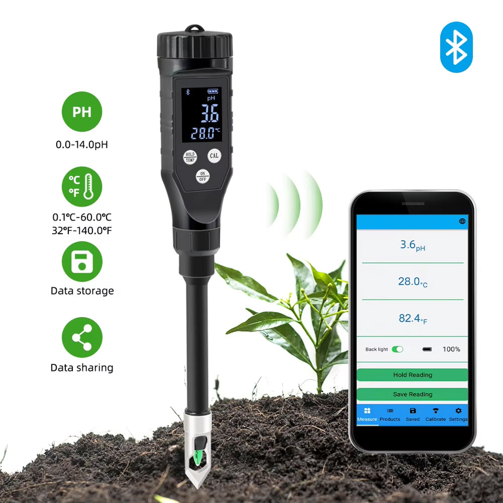 FonaWise Bluetooth Soil pH Meter Laboratory-Grade ±0.1 Accuracy with Data Logging