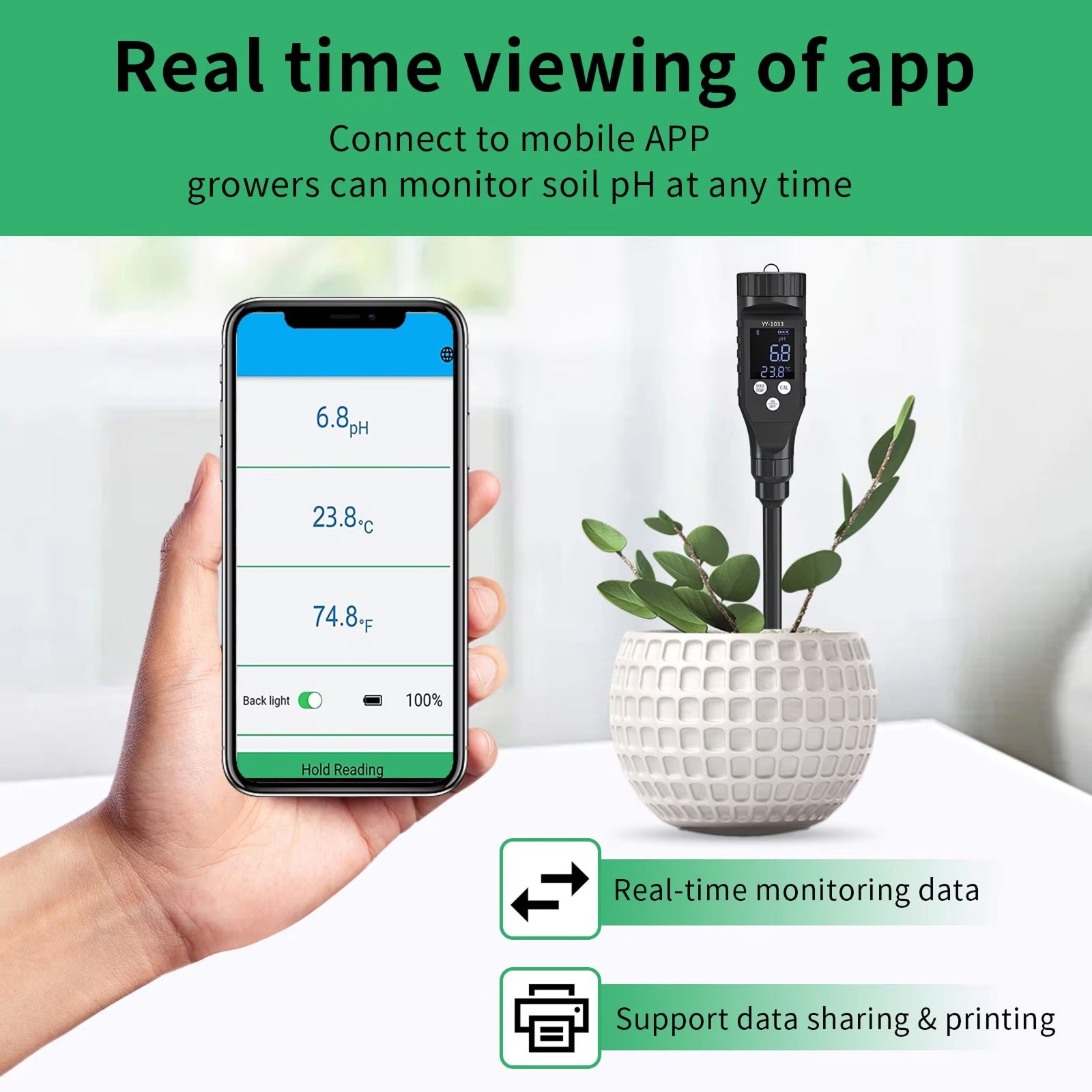 FonaWise Bluetooth Soil pH Meter Laboratory-Grade ±0.1 Accuracy with Data Logging