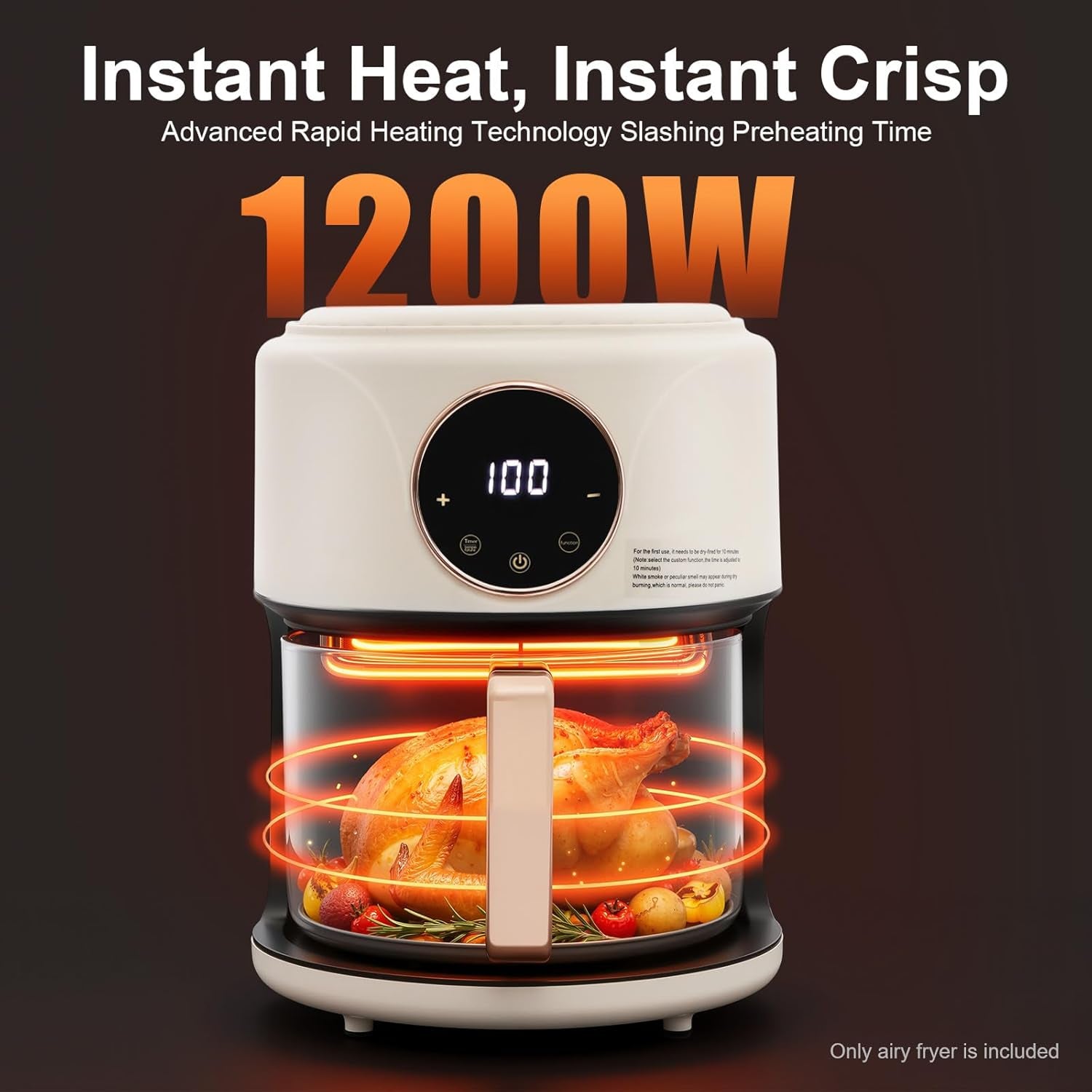 FrixAiry Non-Toxic Glass Air Fryer with 100% PFAS-Free Borosilicate Pot, 360° Visual Monitoring and 8 Cooking Presets