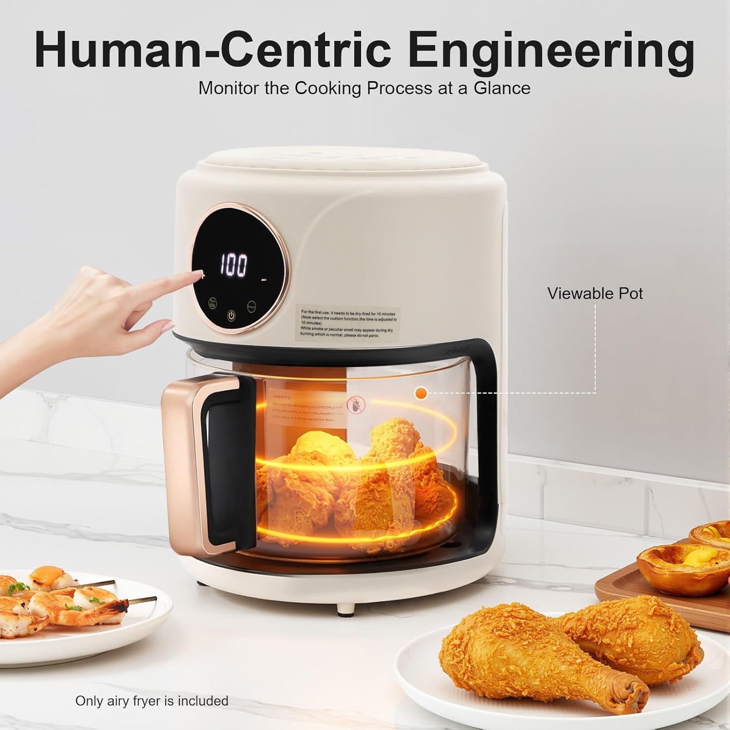 FrixAiry Non-Toxic Glass Air Fryer with 100% PFAS-Free Borosilicate Pot, 360° Visual Monitoring and 8 Cooking Presets