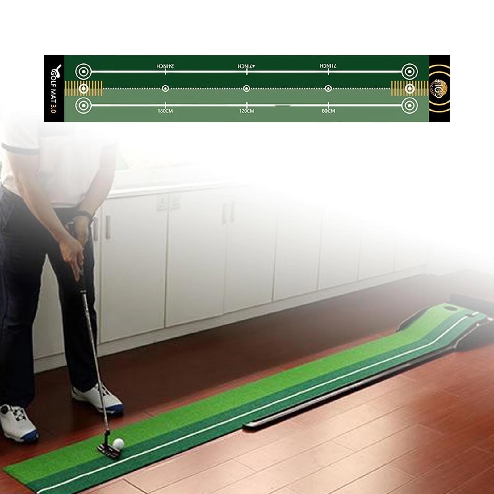 GolfMatix Professional Golf Putting Mat 240cm Velvet-Dot Surface with Alignment Guides and Non-Slip Backing