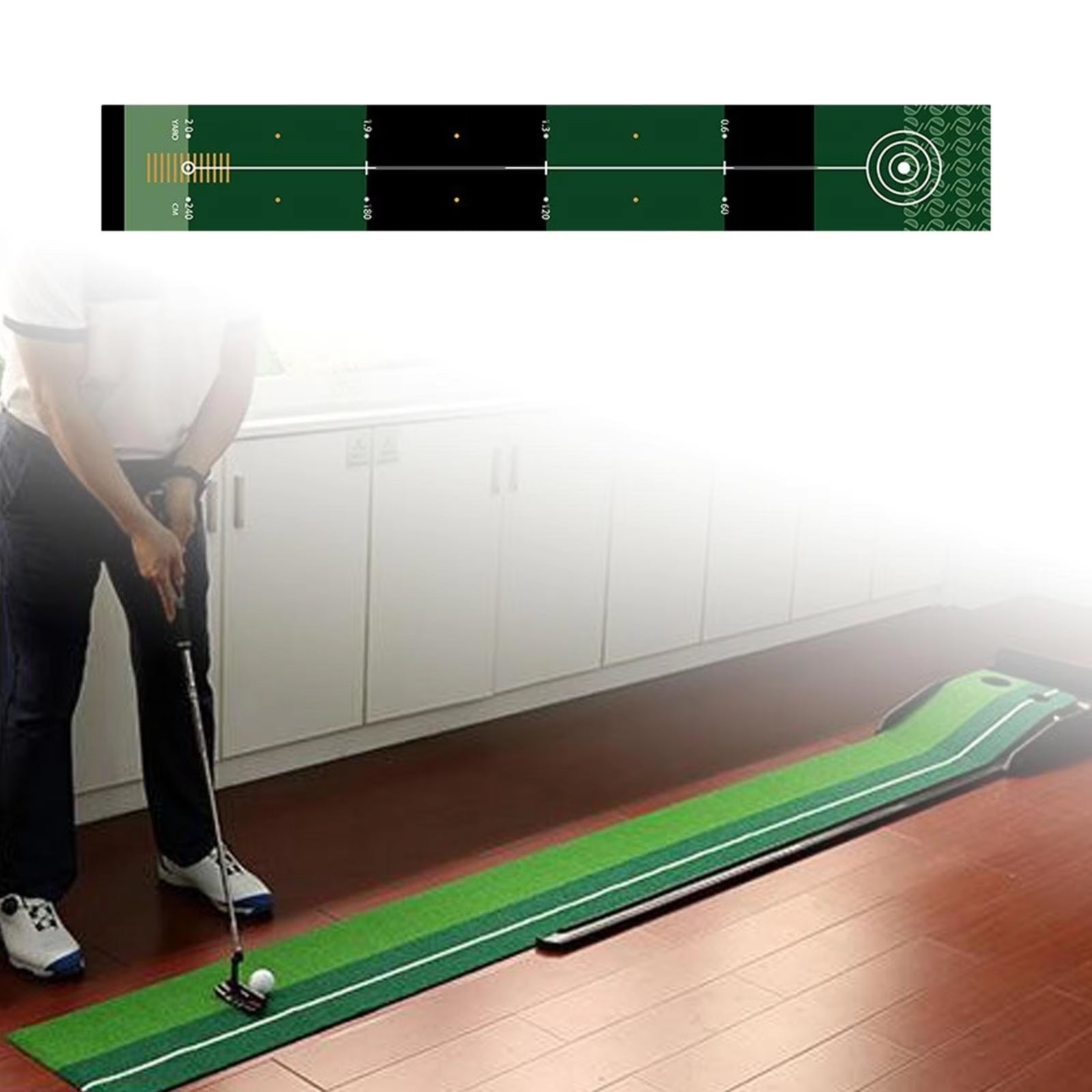 GolfMatix Professional Golf Putting Mat 240cm Velvet-Dot Surface with Alignment Guides and Non-Slip Backing