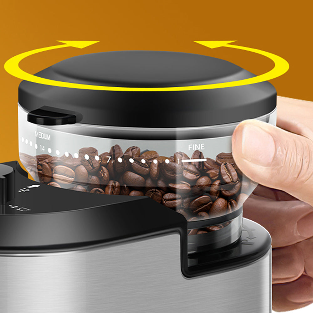 GrixFeni Precision Burr Coffee Grinder with 28 Grind Settings, Anti-Static Technology and 2–12 Cup Adjustable Capacity