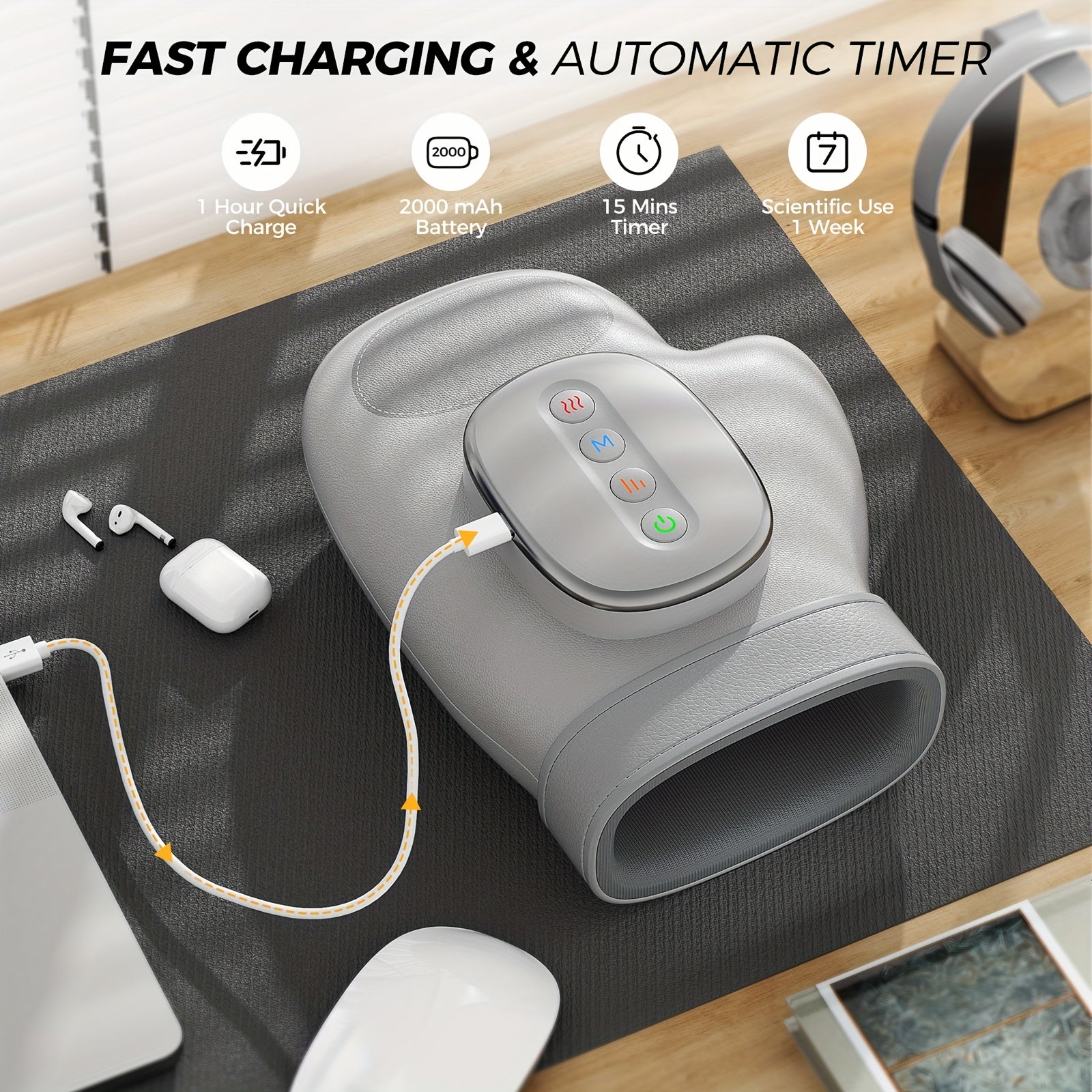 HanLisso Hand Massager Cordless  with Heat, Electric Air Compression Machine, 3 Modes 5 Levels