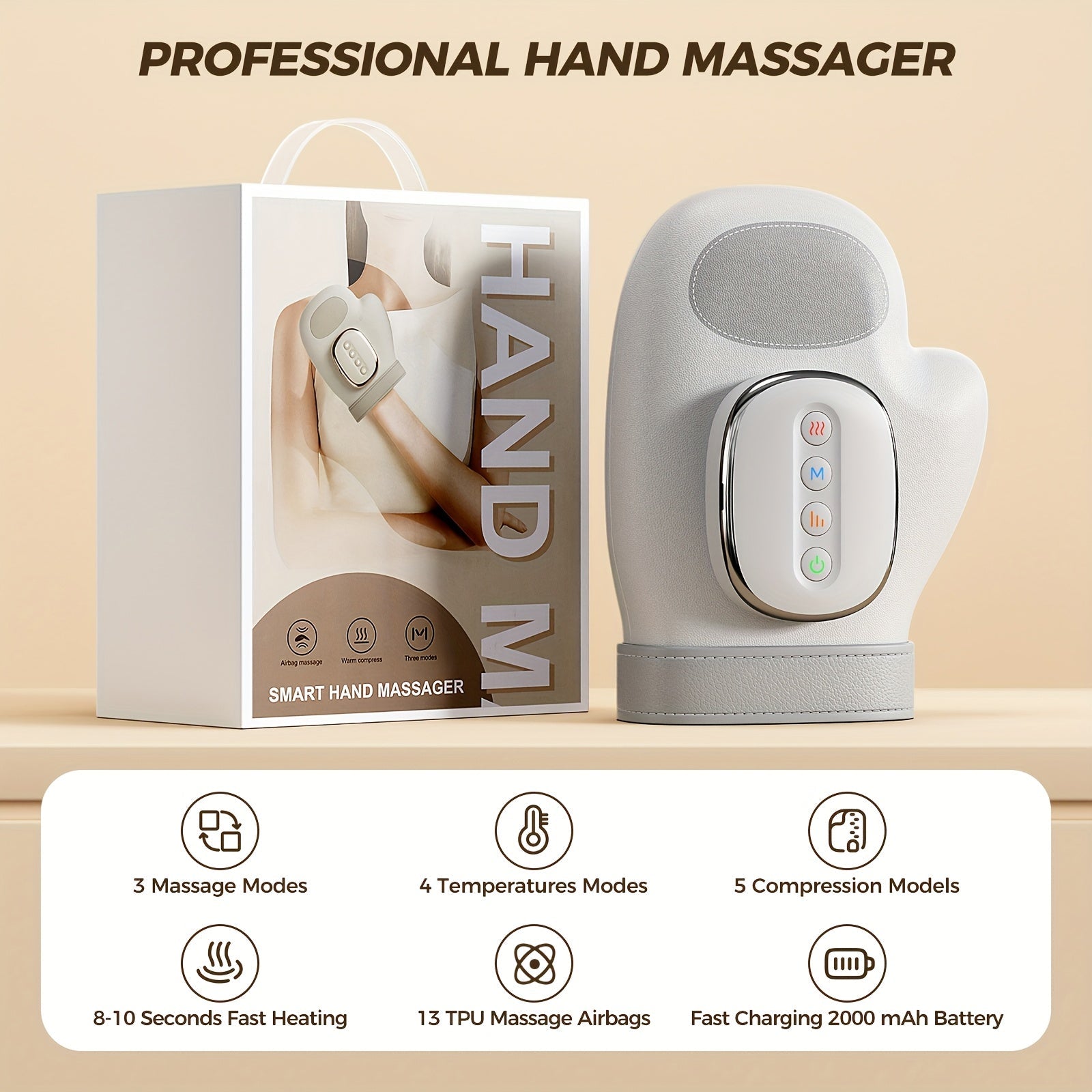 HanLisso Hand Massager Cordless  with Heat, Electric Air Compression Machine, 3 Modes 5 Levels