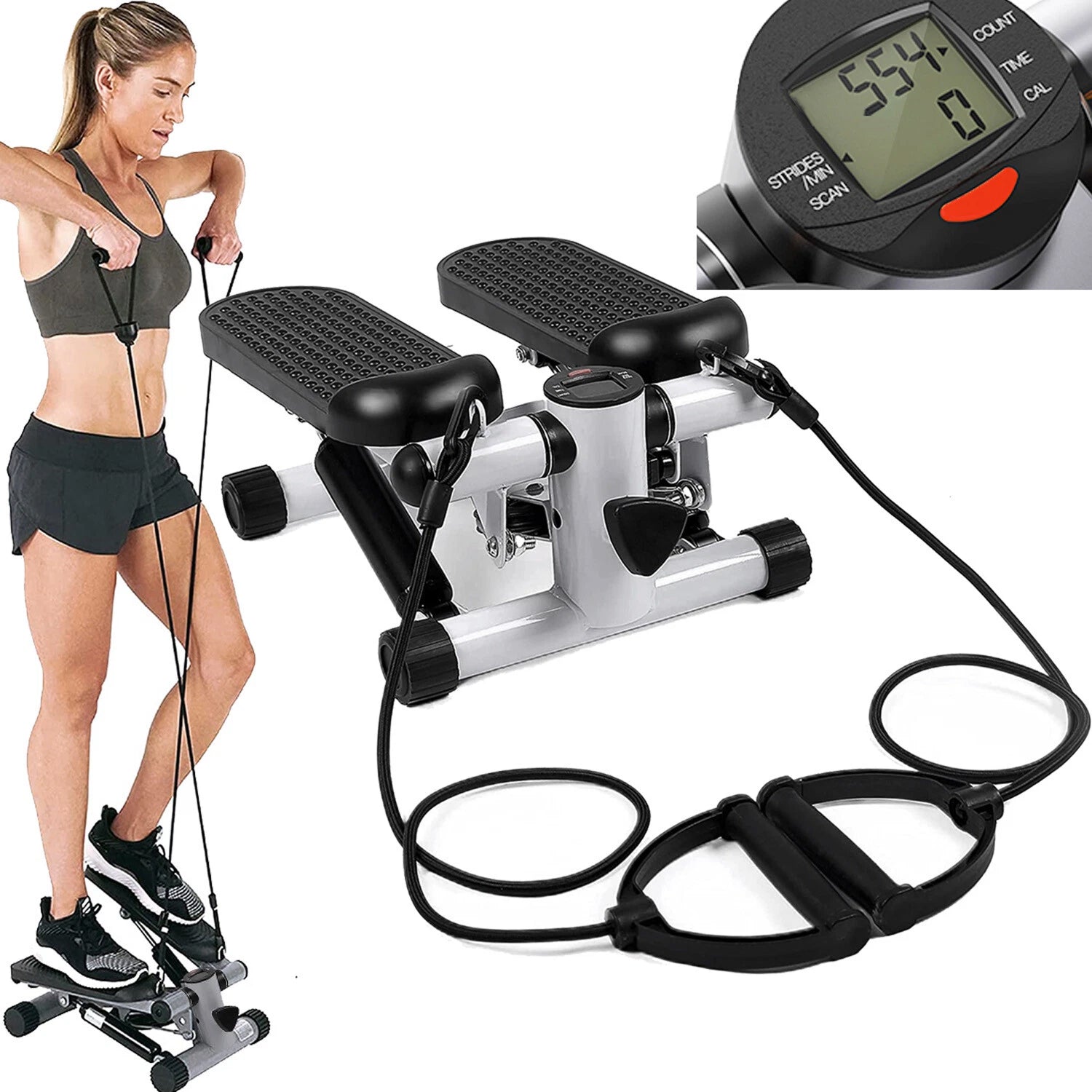LitePreti Mini Stepper with Resistance Bands 330lb Capacity LCD Display Fully Assembled