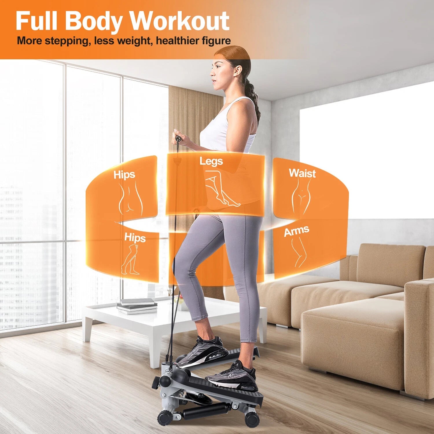 LitePreti Mini Stepper with Resistance Bands 330lb Capacity LCD Display Fully Assembled