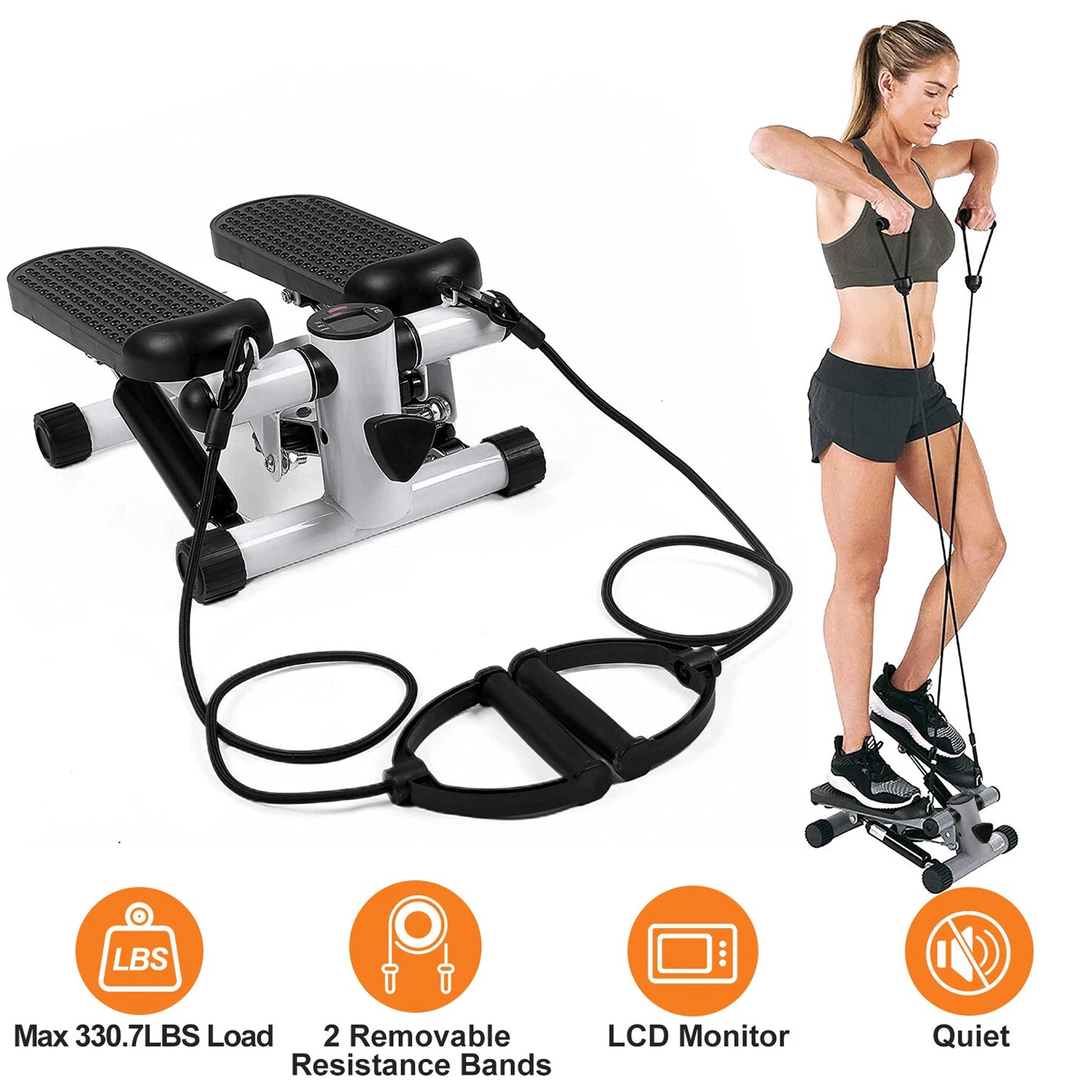 LitePreti Mini Stepper with Resistance Bands 330lb Capacity LCD Display Fully Assembled
