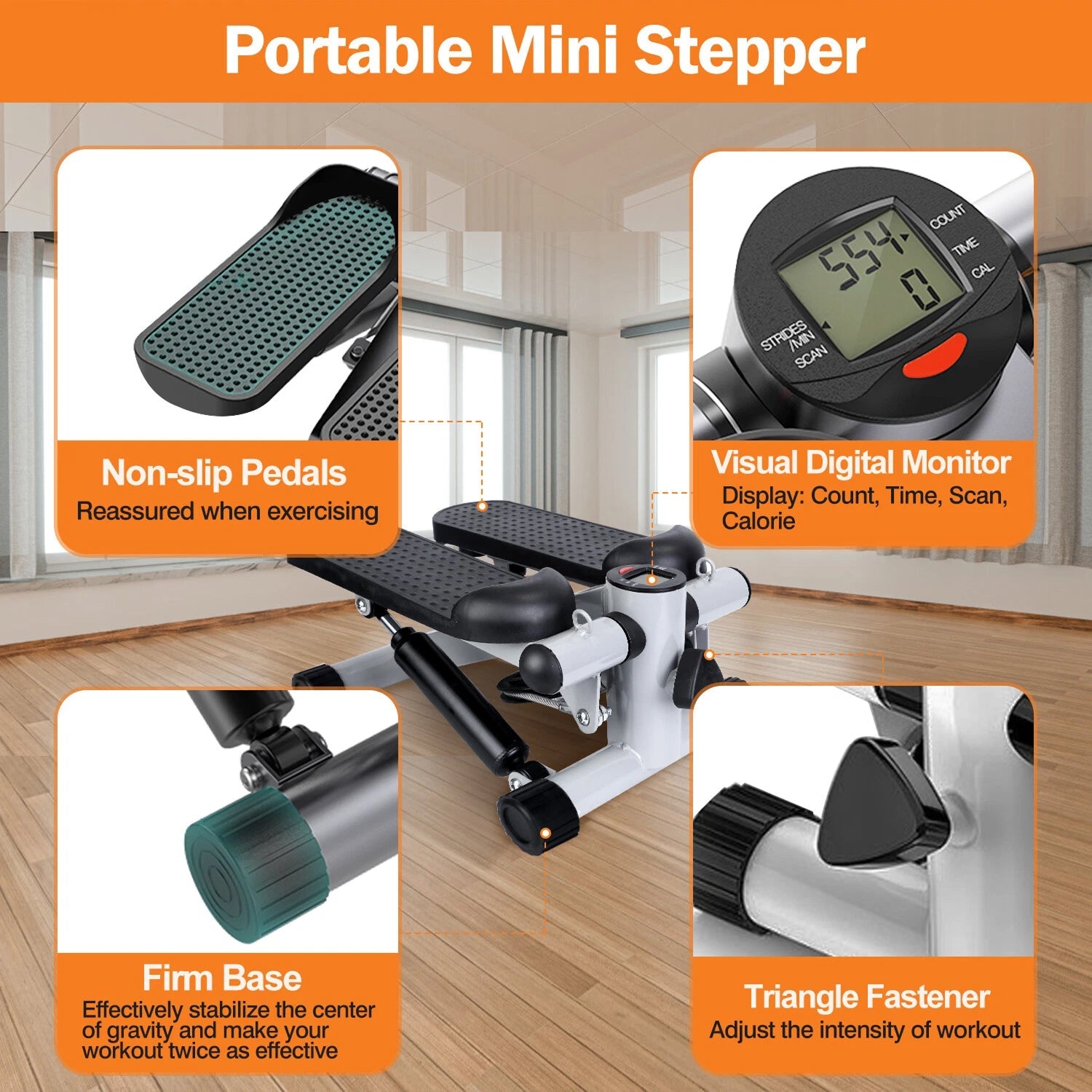 LitePreti Mini Stepper with Resistance Bands 330lb Capacity LCD Display Fully Assembled