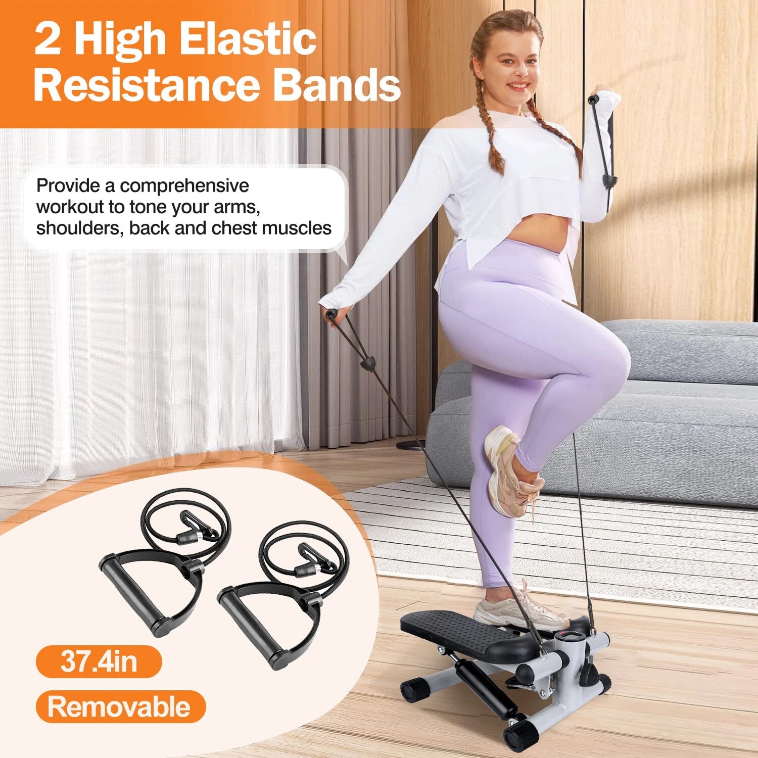 LitePreti Mini Stepper with Resistance Bands 330lb Capacity LCD Display Fully Assembled