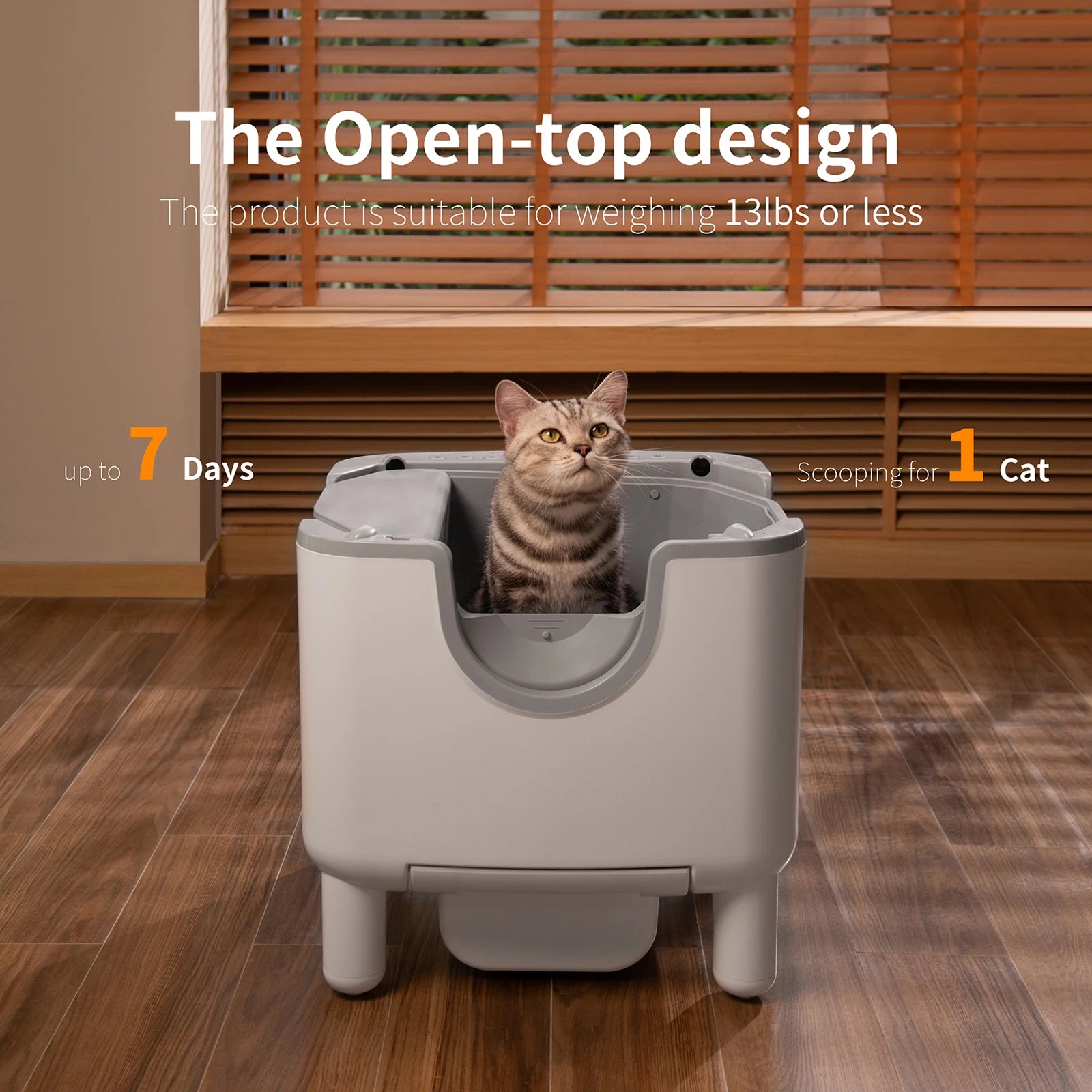 LitixCami Automatic Cat Litter Box Self-Cleaning Open-Top Design with 7-Day Storage