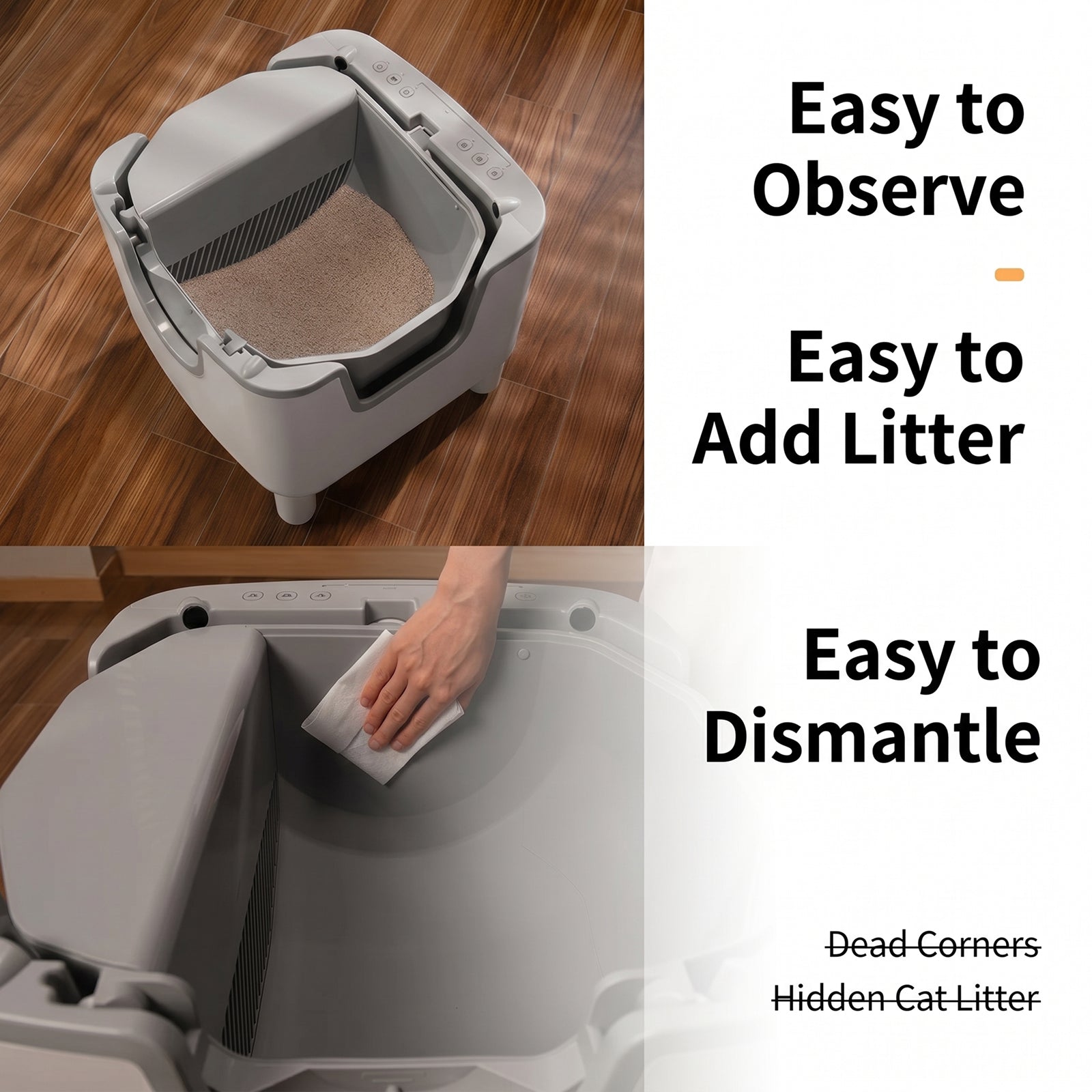 LitixCami Automatic Cat Litter Box Self-Cleaning Open-Top Design with 7-Day Storage