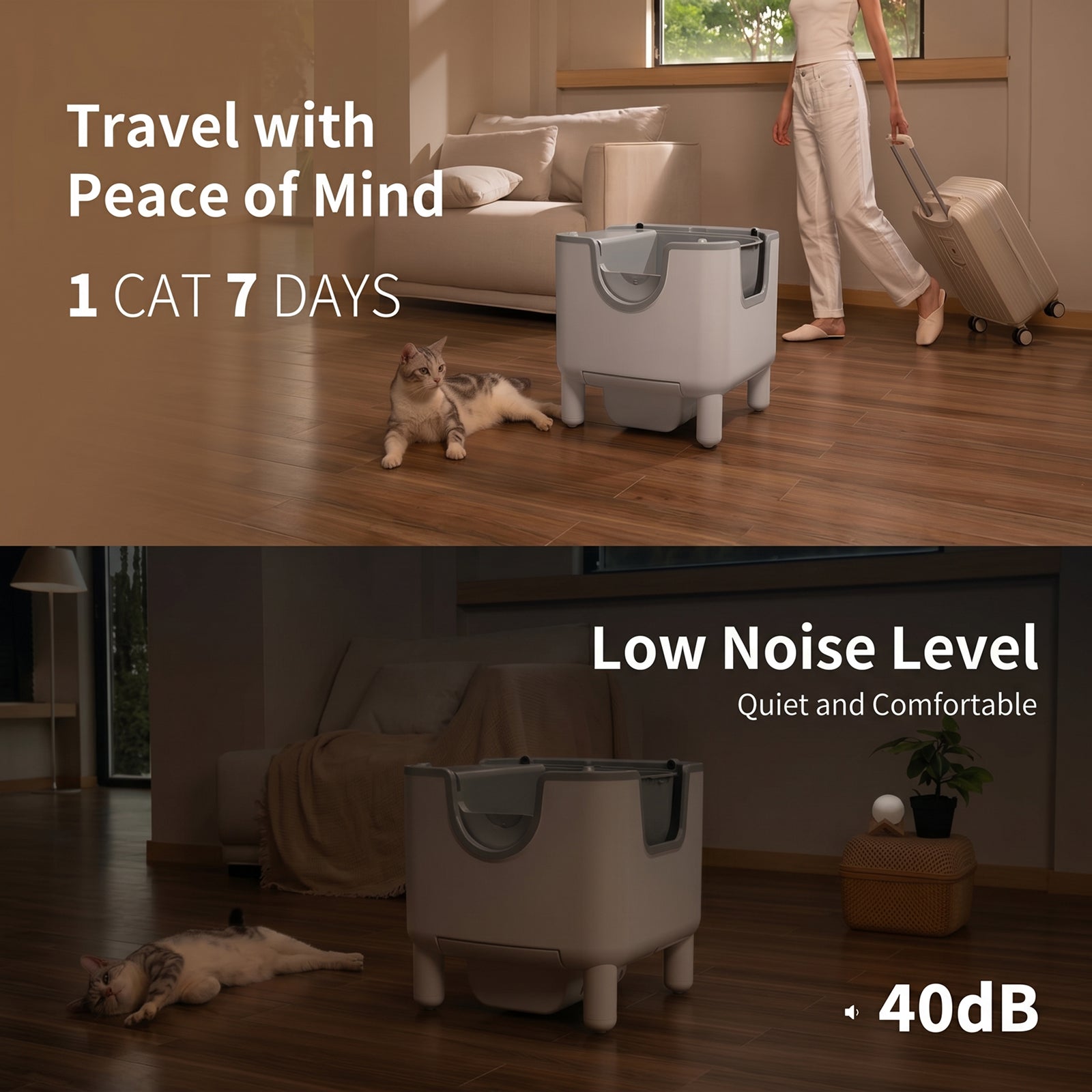 LitixCami Automatic Cat Litter Box Self-Cleaning Open-Top Design with 7-Day Storage