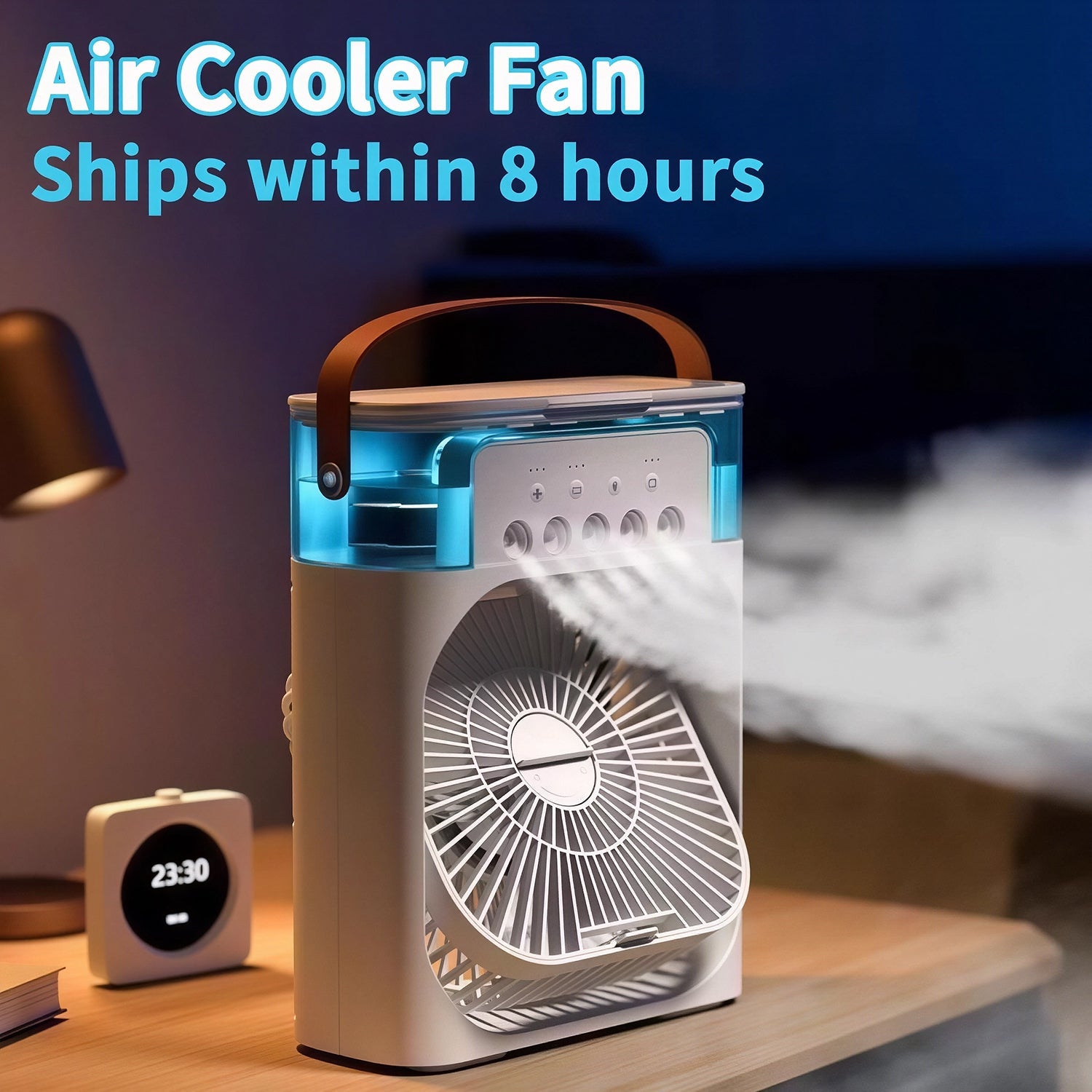 PuriXaco Portable Air Conditioner 600ml 3-in-1 Evaporative Cooler 3-Speed Mist Fan 7-Color LED