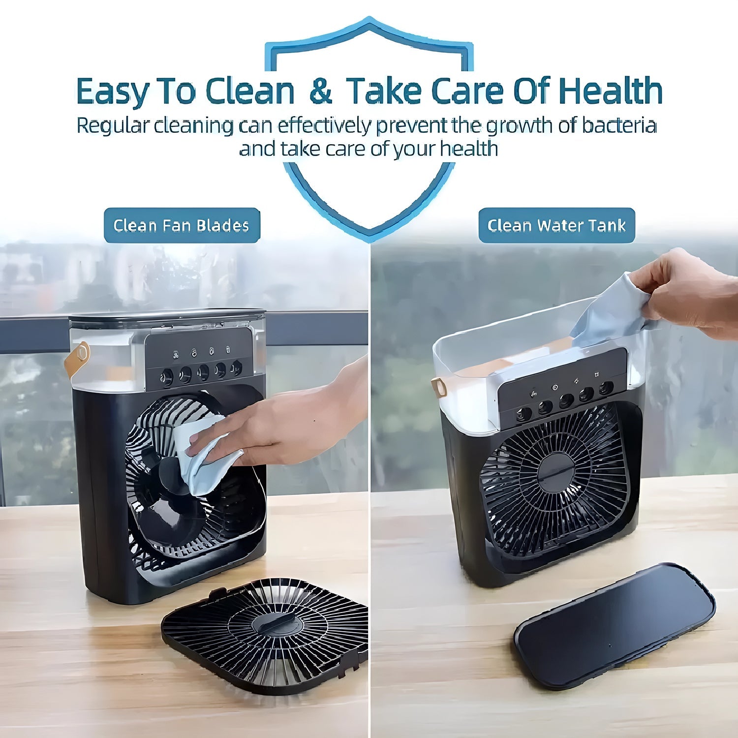PuriXaco Portable Air Conditioner 600ml 3-in-1 Evaporative Cooler 3-Speed Mist Fan 7-Color LED
