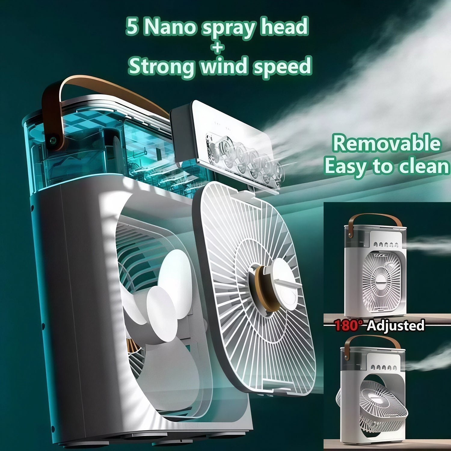 PuriXaco Portable Air Conditioner 600ml 3-in-1 Evaporative Cooler 3-Speed Mist Fan 7-Color LED