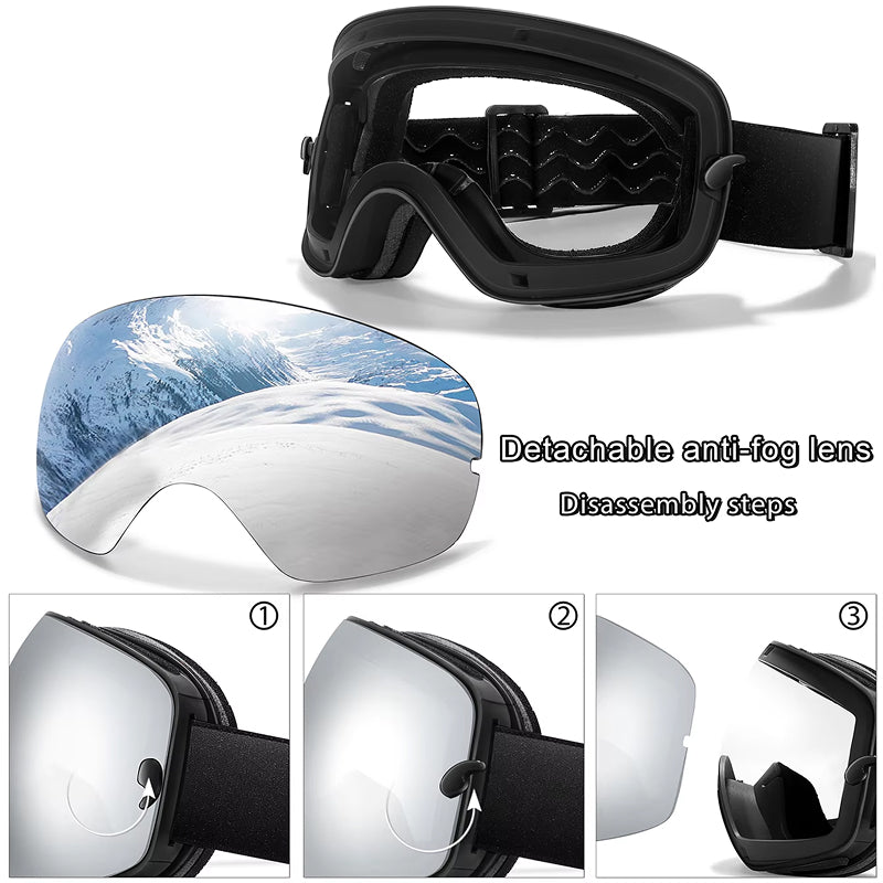 RosGlaco Ski Goggles Frameless , Oversized Anti-Fog Snowboard Goggles with Spare Lens