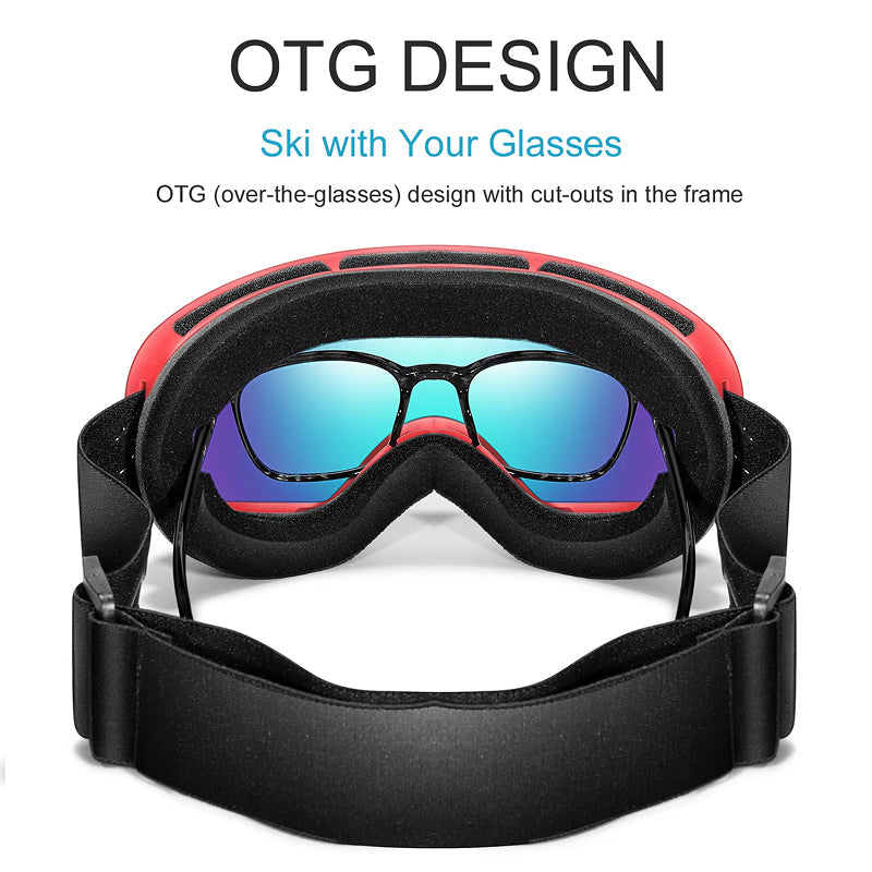 RosGlaco Ski Goggles Frameless , Oversized Anti-Fog Snowboard Goggles with Spare Lens