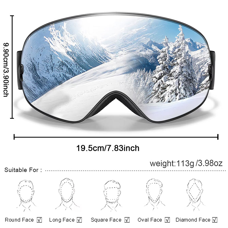 RosGlaco Ski Goggles Frameless , Oversized Anti-Fog Snowboard Goggles with Spare Lens