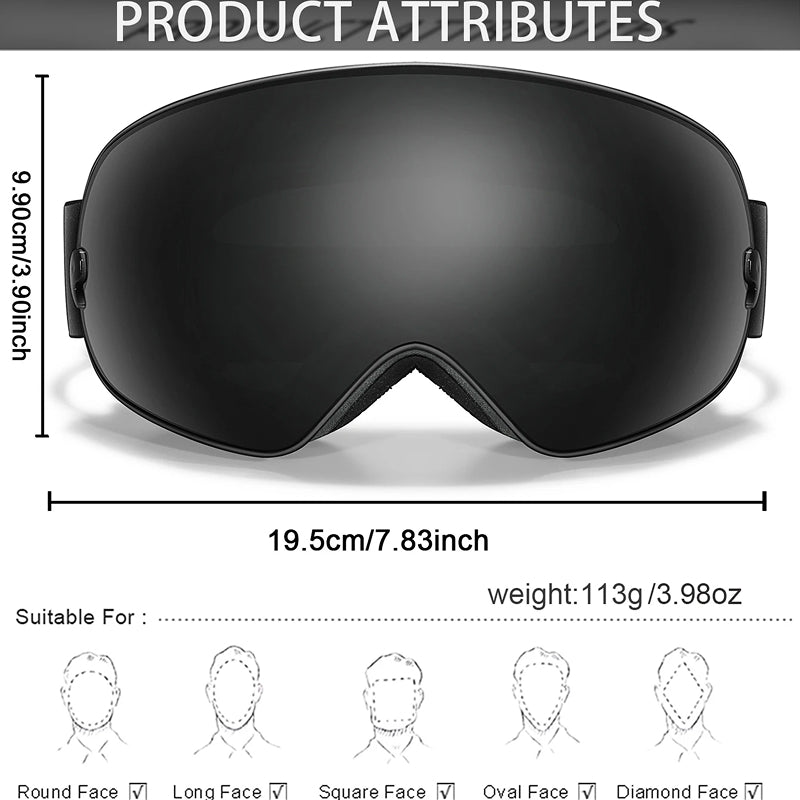RosGlaco Ski Goggles Frameless , Oversized Anti-Fog Snowboard Goggles with Spare Lens