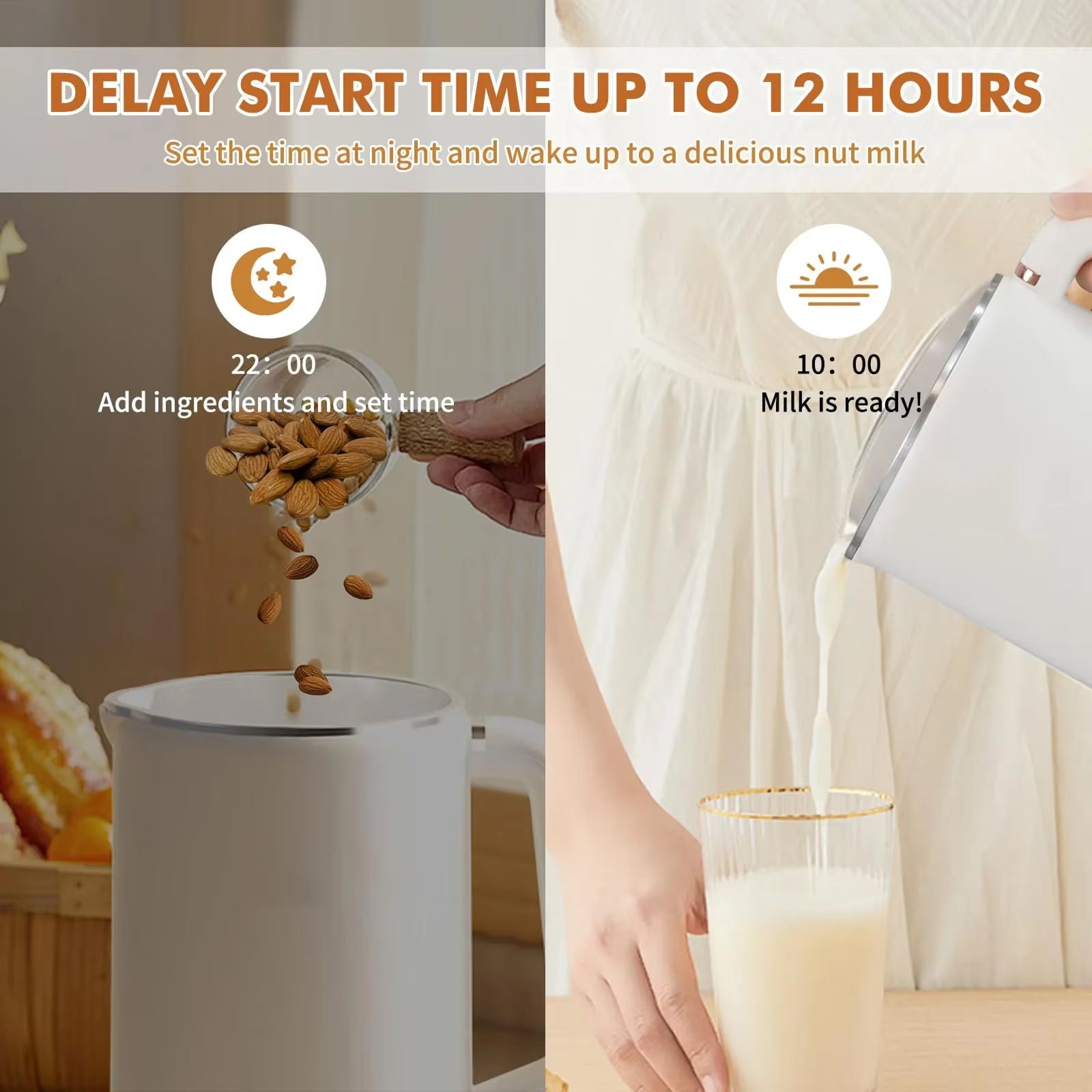SipyPrep Nut Milk Maker 10-Blade Soy Almond Oat Milk Machine No Filtration