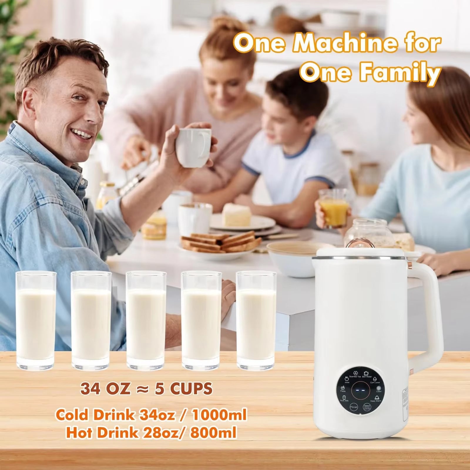 SipyPrep Nut Milk Maker 10-Blade Soy Almond Oat Milk Machine No Filtration