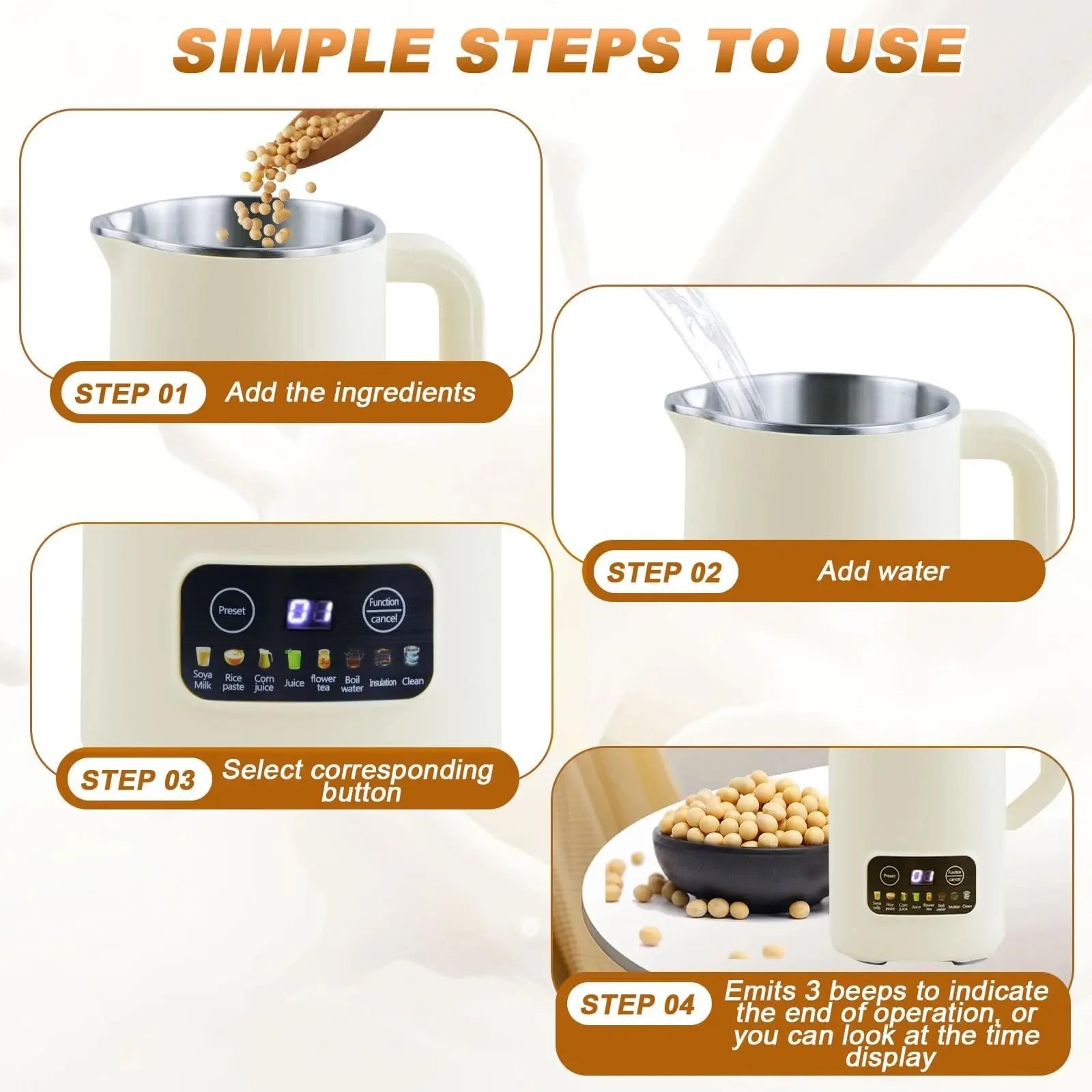 SipyPrep Nut Milk Maker 10-Blade Soy Almond Oat Milk Machine No Filtration