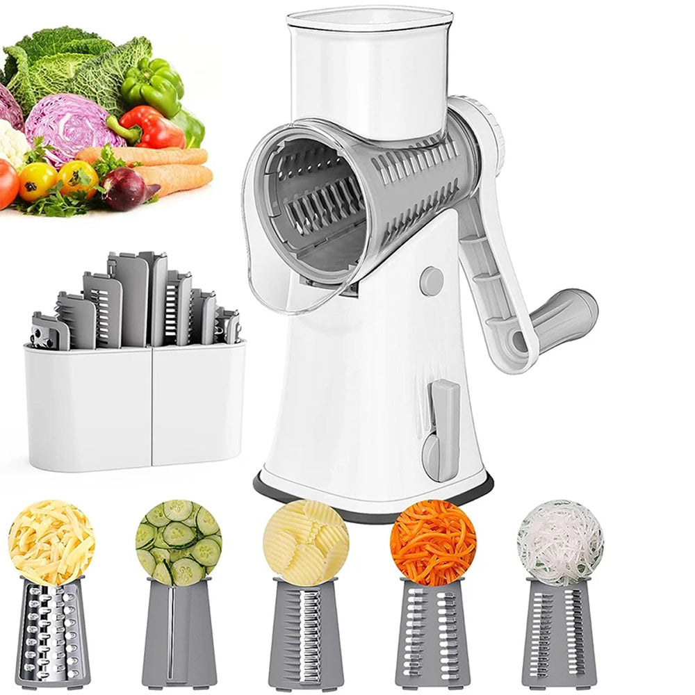 SliceMavi Rotary Mandoline Slicer with 5 Interchangeable Blades and Suction Base