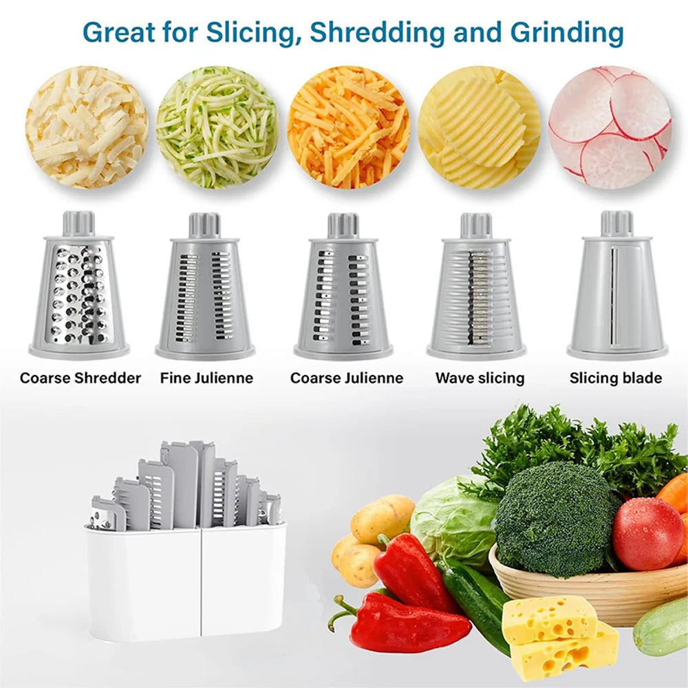 SliceMavi Rotary Mandoline Slicer with 5 Interchangeable Blades and Suction Base