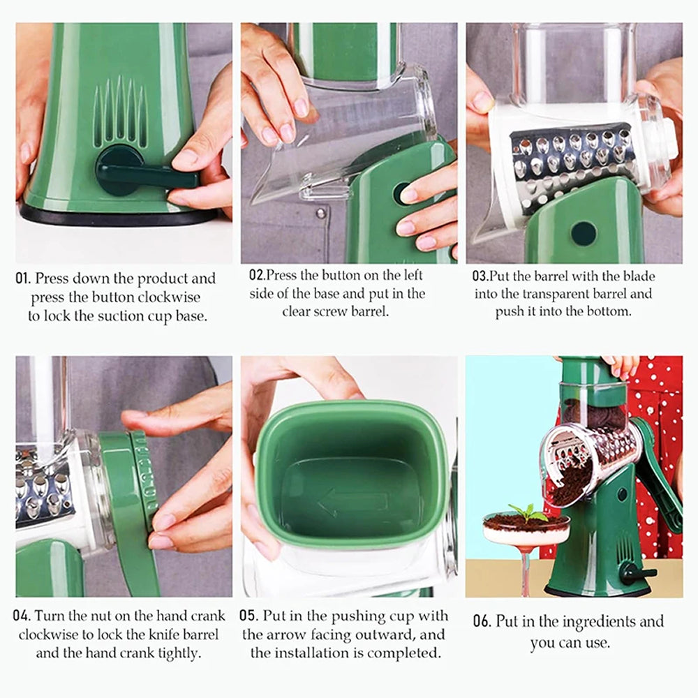 SliceMavi Rotary Mandoline Slicer with 5 Interchangeable Blades and Suction Base