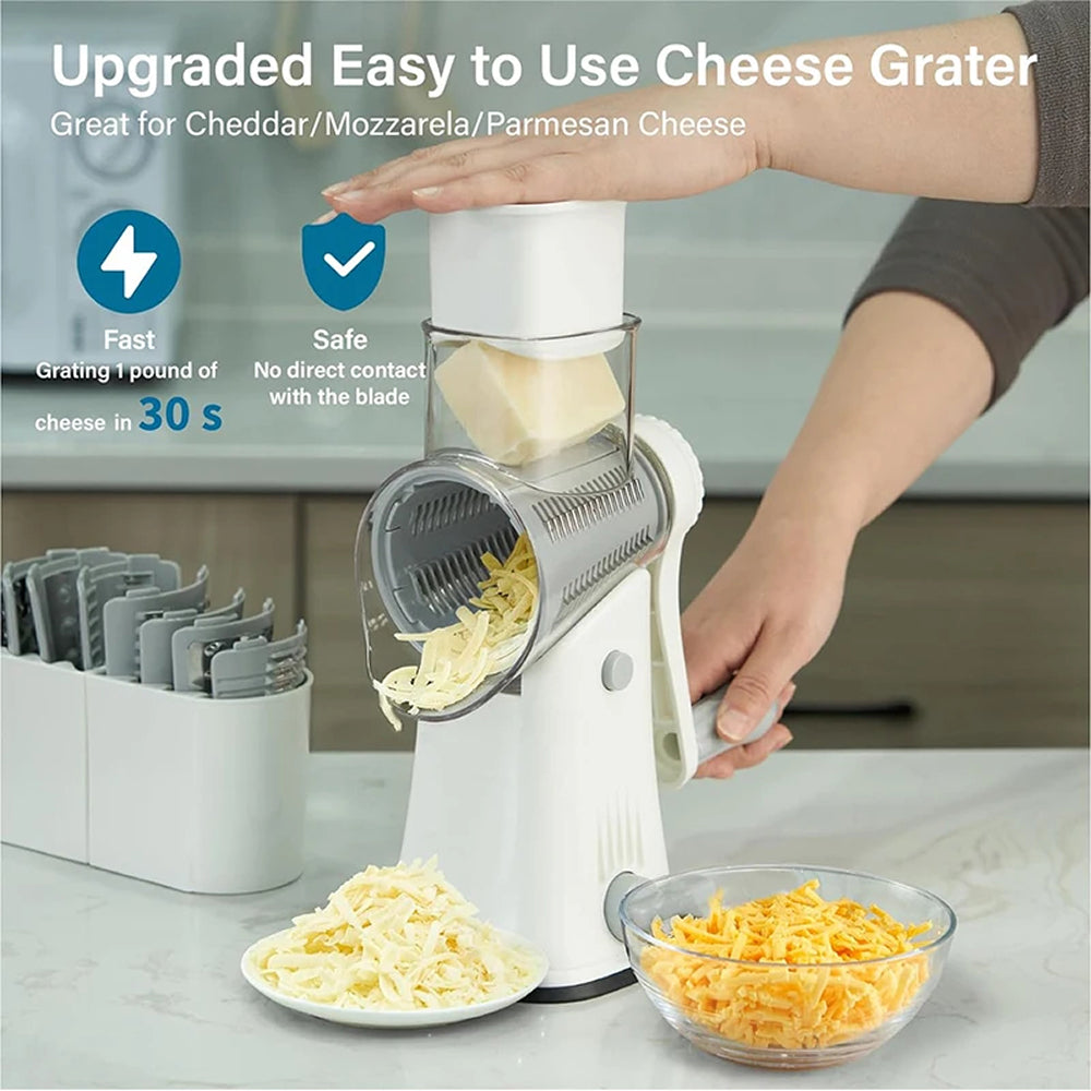SliceMavi Rotary Mandoline Slicer with 5 Interchangeable Blades and Suction Base